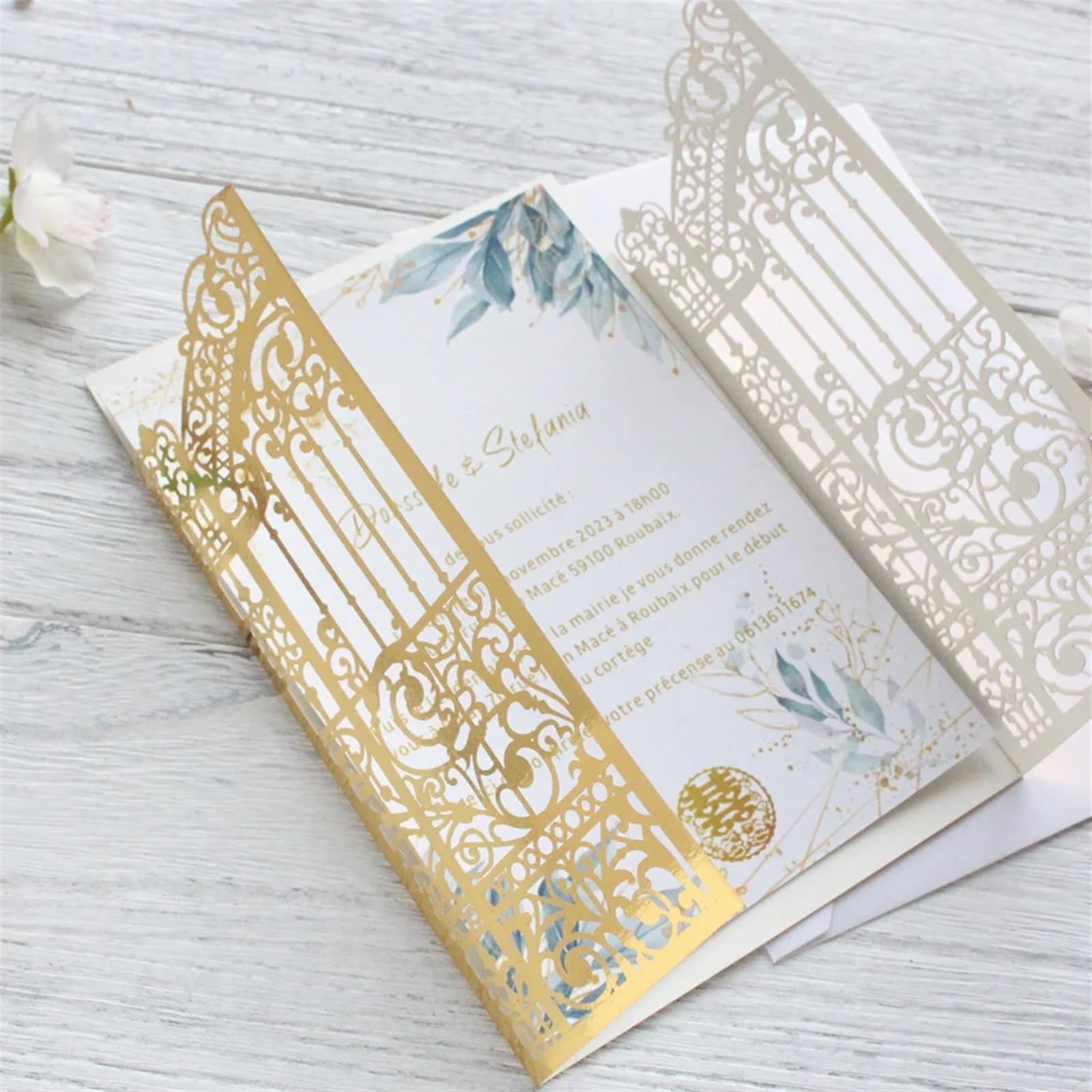 Hochzeitseinladung Metallic Gold Gate Laset Cut Hochzeitseinladungskarten, 50 Sets, personalisierter Druck, Hochzeits-Promi-Partyeinladungen Universal(Bronzed,Custom printing set)