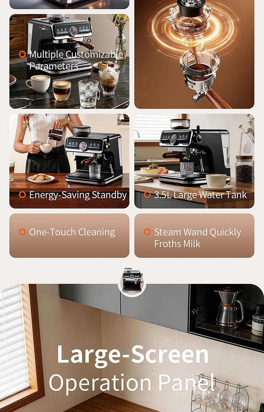 Italian coffee machine, grinding integrated automatic coffee machine, household small steam milk froth coffee machine, 20Bar