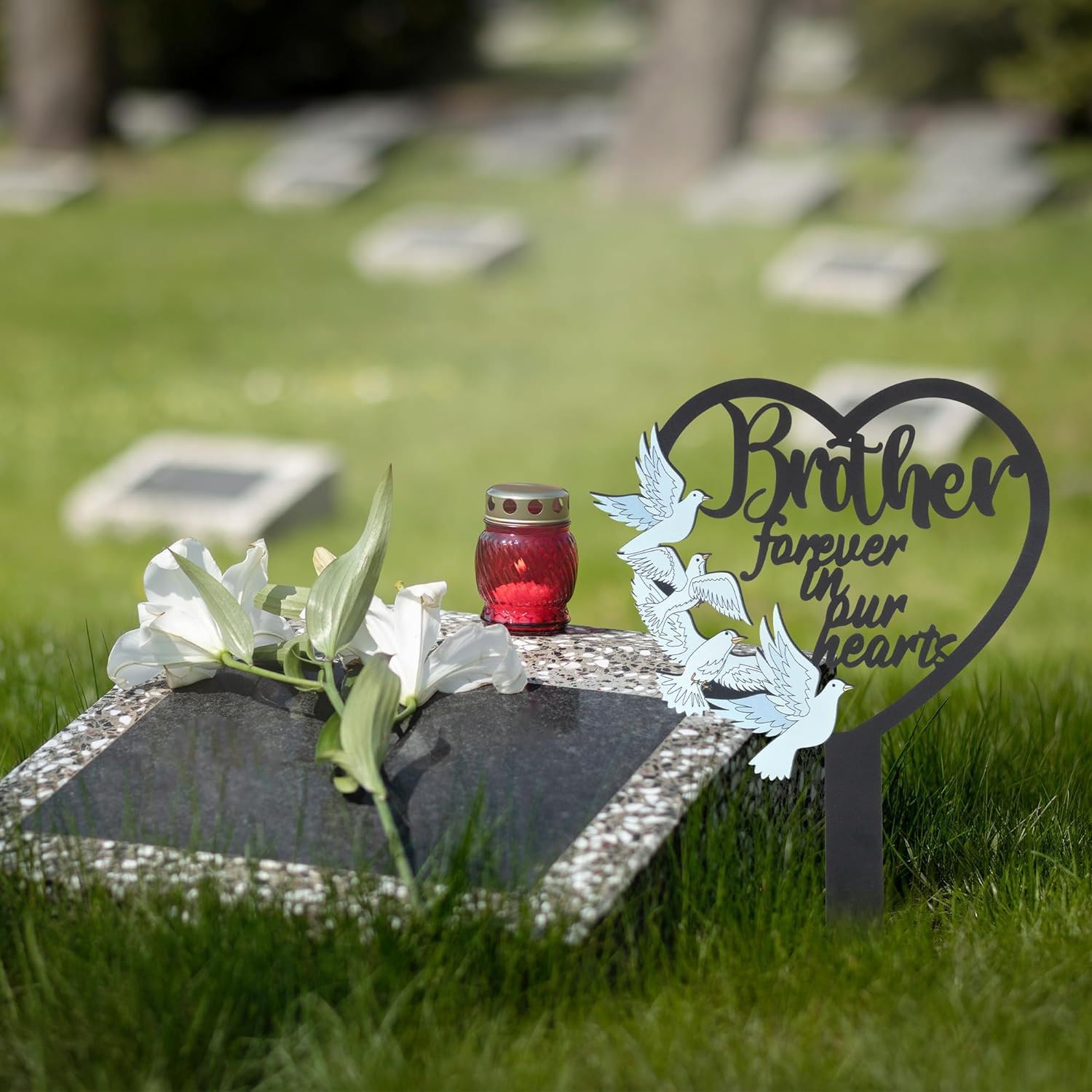 Targa Commemorativa Per Papà - Palo Da Giardino A Forma Di Cuore In Metallo Per Cimitero - Foto 4