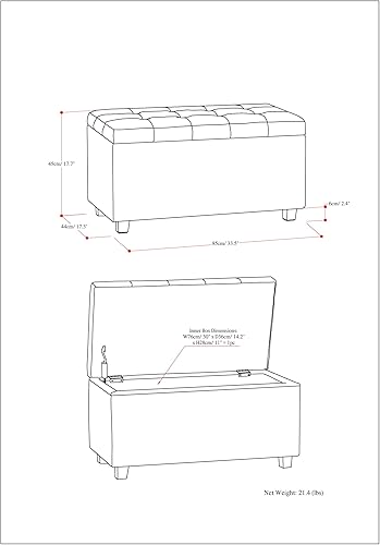Miniatura 3 de SIMPLIHOME Cosmopolitan - Otomana rectangular de almacenamiento de 34 pulgadas de ancho en tela de terciopelo tapizado azul copetudo, reposapiés,