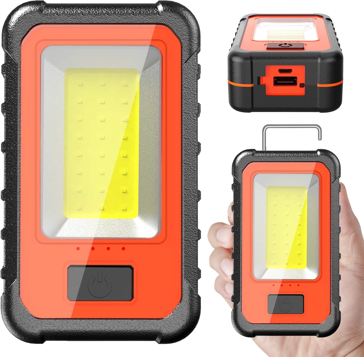 WAKYME 40W LED Rechargeable Work Light, Super Bright Portable Light, Magnetic Base&Hanging Hook, Work Light for Car Repairing, Camping, Hiking, Fishing, Hurricane, Emergency (Work Light 1Pack)