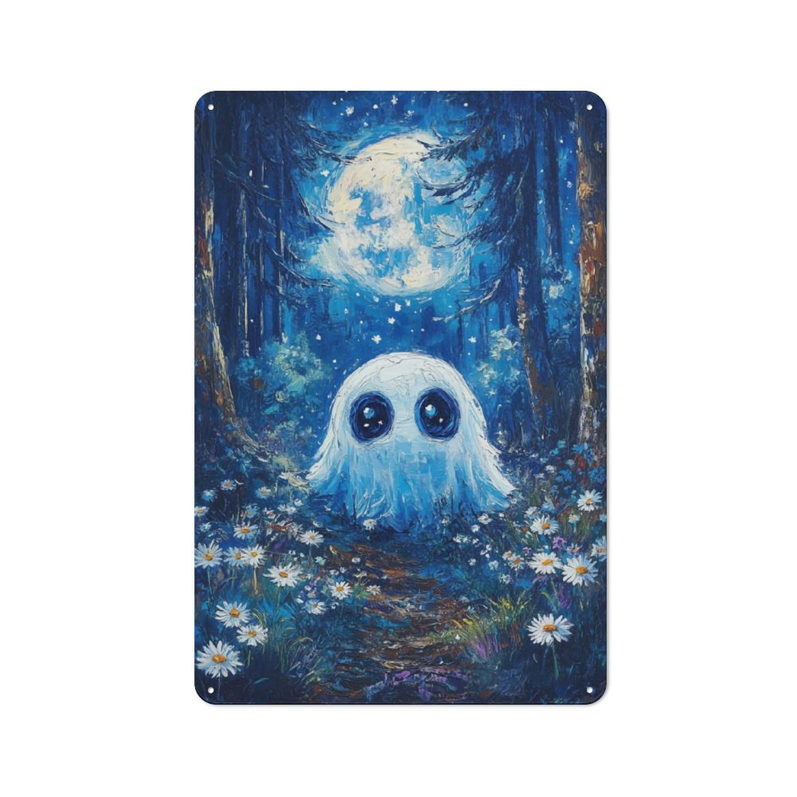 Junmoney Ghost In The Moonlight Forest Retro Metal Plaque 30X20cm For Lounge Or Reading Corner, Suited To Lounge Decor Fans