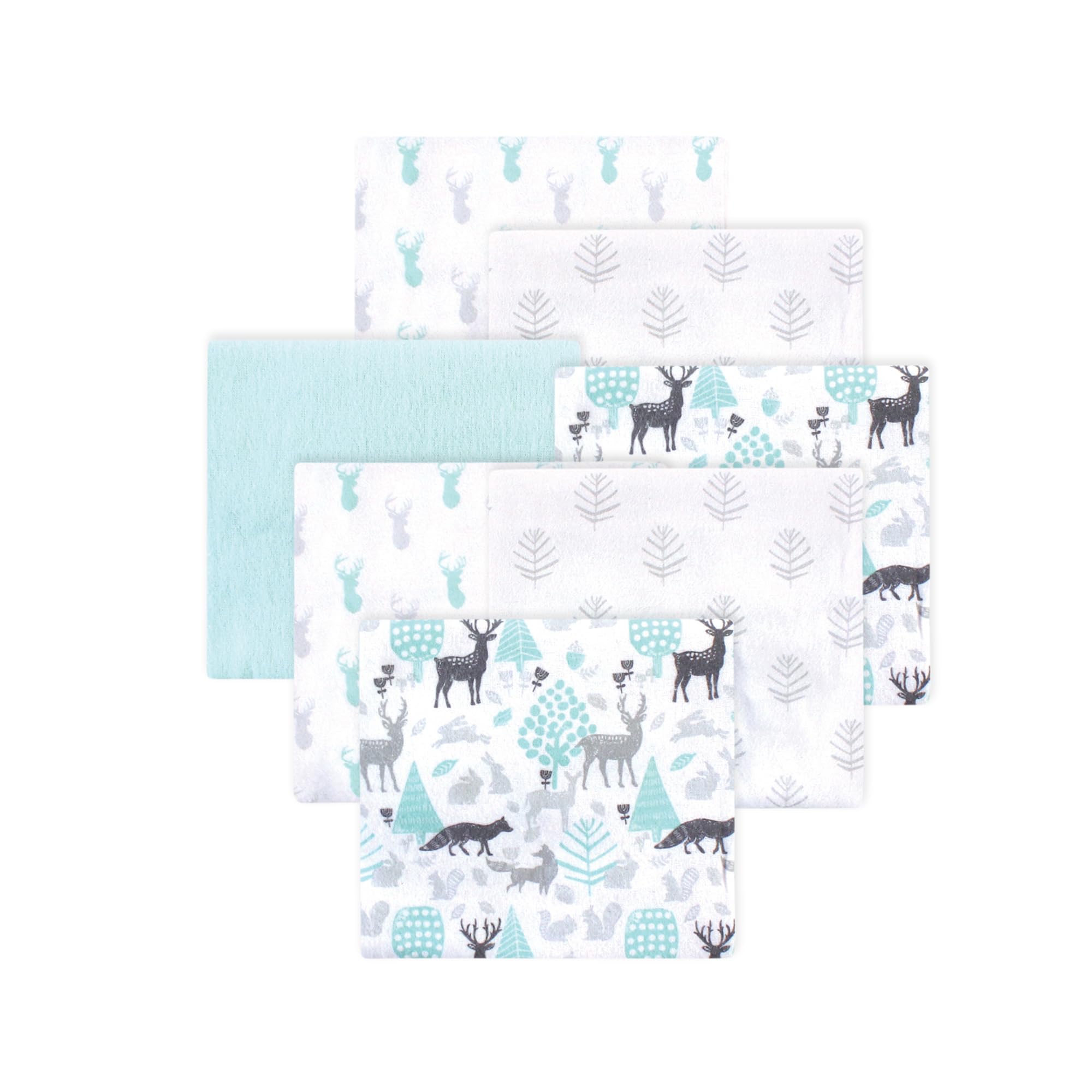Little Treasure Hudson Baby Cotton Poly Flannel Receiving Blankets Multipack, Blue Woodland Neutral, 30x30 inches