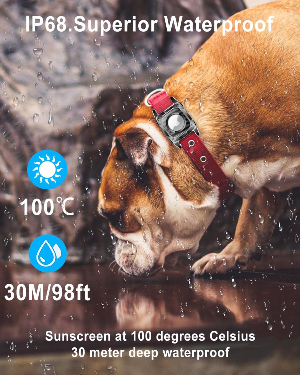 Airtag-Hundehalsband-Halter, IP68 wasserdicht, Airtag-Halterung, Airtag-Hülle für Hunde und Katzen, hartes TPU, vollständiger Schutz, abnehmbarer Metallbolzen für alle Halsbänder, kompatibel mit Apple
