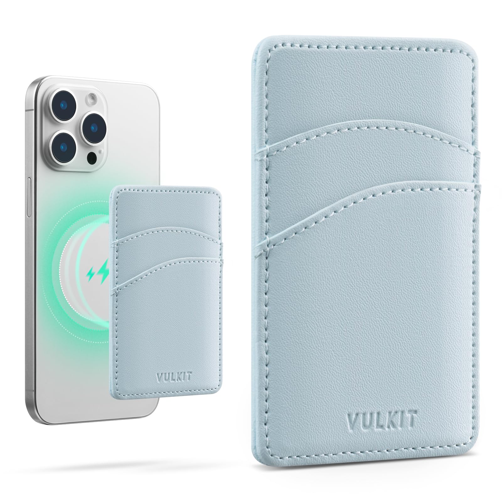 VULKIT Portefeuille Cuir Magsafe pour Femme avec Blocage RFID Porte-Cartes Smartphone (Bleu)