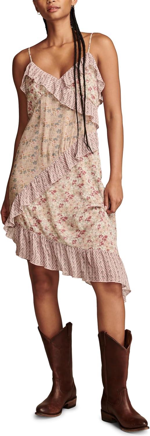 Lucky Brand Women's Print Mix Ruffle Midi Dress