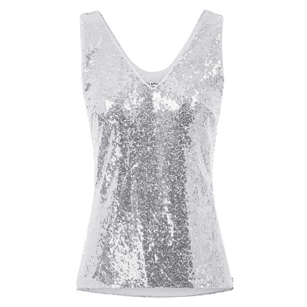 GRACE KARIN Camiseta Sin Mangas Mujer Lentejuelas Elegante Camiseta Sin Mangas Cuello Pico Sin Mangas