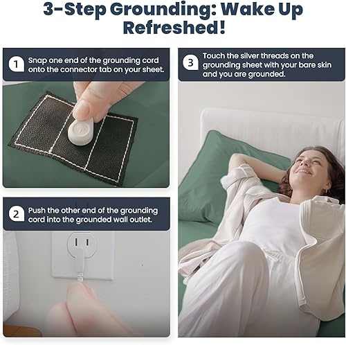 Miniatura 10 de Grounding - Sábana bajera ajustable con cable de conexión a tierra de 15 pies, tamaño individual, 5% fibra plateada y 95% fibra de algodón, sábana