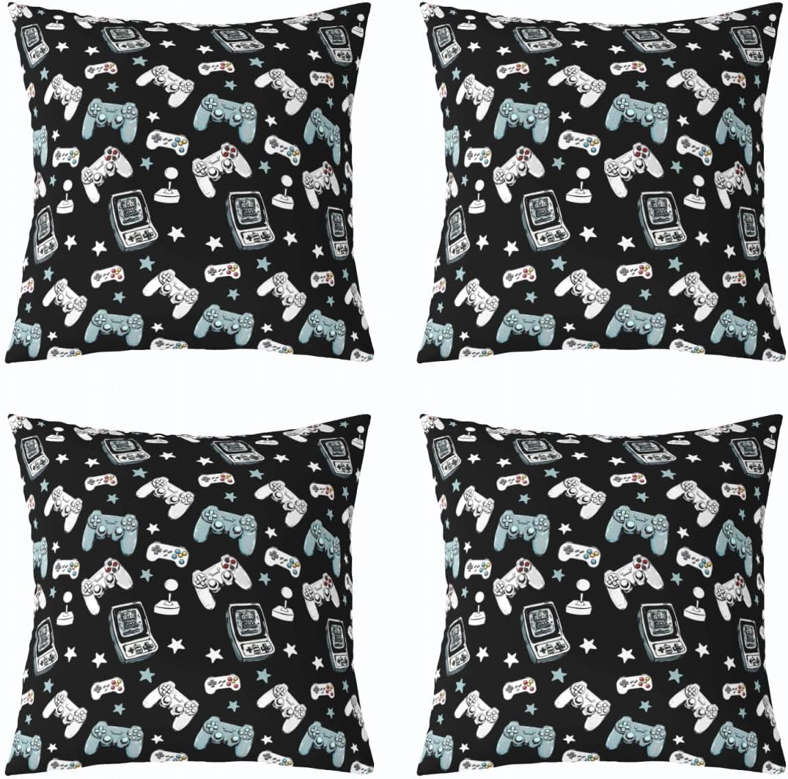 Castle Fairy Video Gaming Black Double Sides Print Pillow Cover,Gamepad Throw Pillow Case Cover for Couch Chair,Kids Games Consoles 20"x 20" Cushion Cover Room Decor,Pack of 4