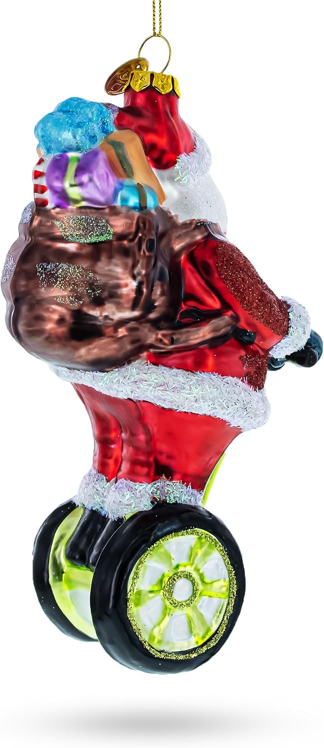Santa Cruising on Electric Scooter Glass Christmas Ornament image 3
