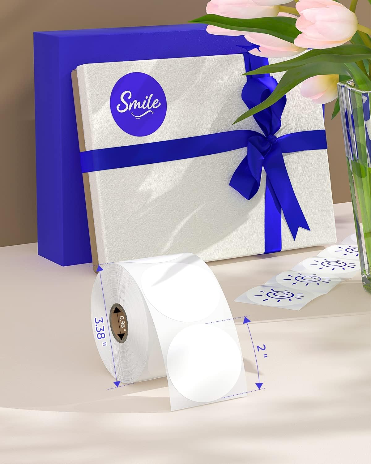 MUNBYN 2 Inch Color Printing Thermal Label Stickers, Multi-Purpose Blue Thermal Stickers for Small Business, 750 Sheets/1 Roll - Image 2