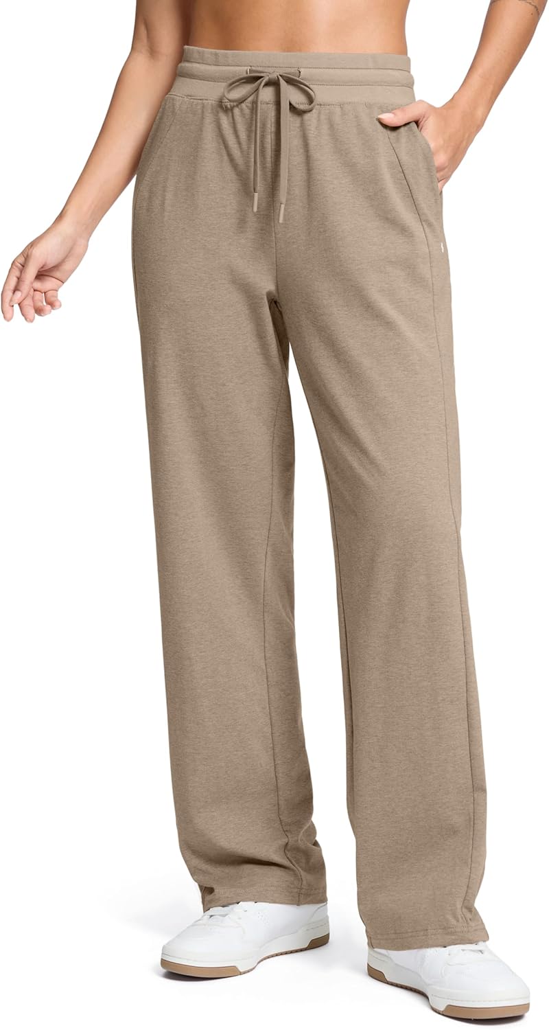 Soothfeel Women’s Cotton Sweatpants Lounge Sweat Pants High Waisted Open Bottom Casual Yoga Pants for Women with Pockets