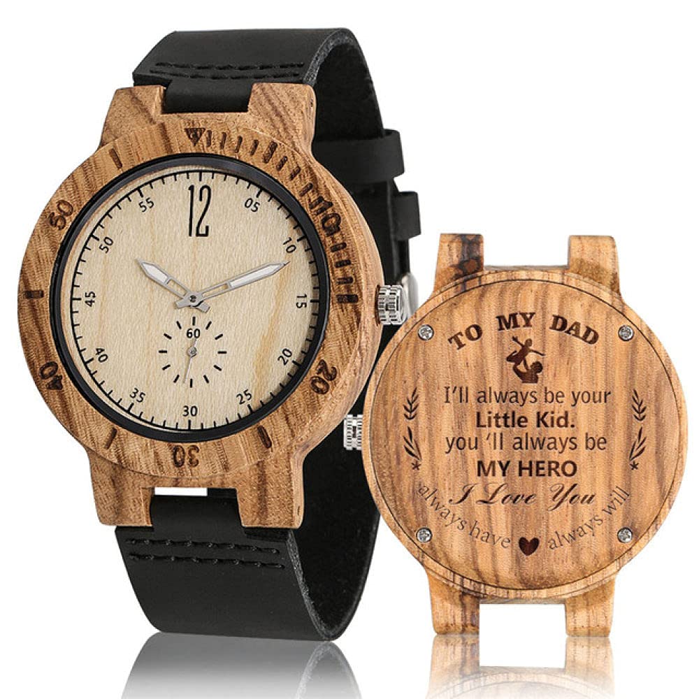 CAIDAI&YL Orologio da Uomo in Legno Naturale ed Elegante, Personalizzato con Incisione su Mio Padre, Orologio da Polso, Orologio da Polso per la Festa del papà, con Scatola dell'orologio