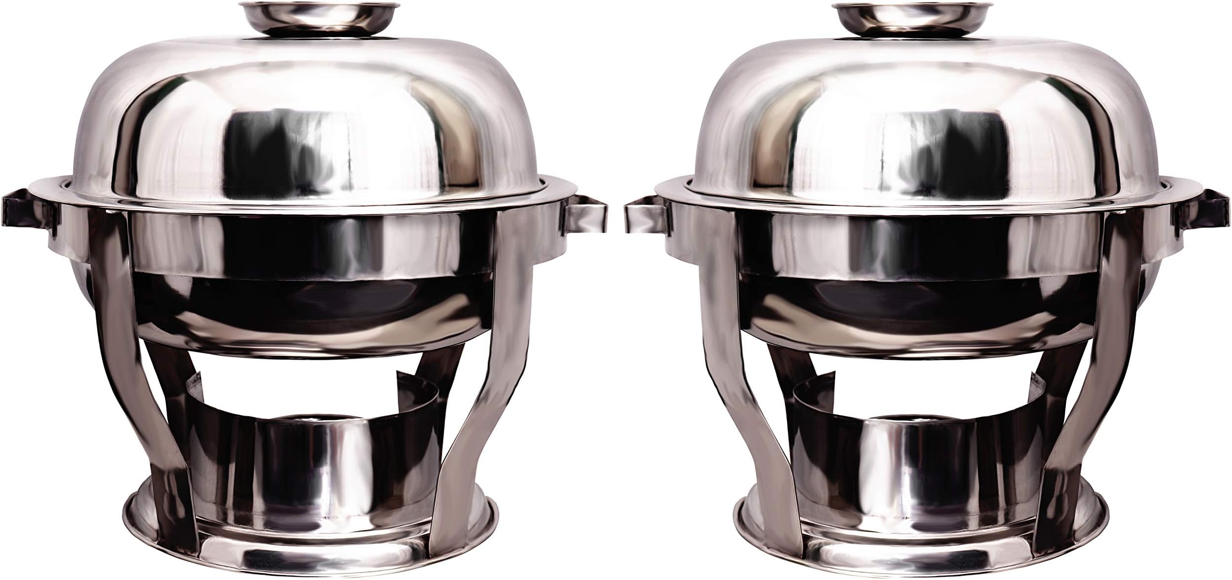 Malabar Trading Company Chafing Dish Stainless Steel Round with Lid (Silver, 10 L) 2 Pieces