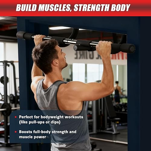 Miniatura 6 de Barra de dominadas para puerta, barra de dominadas portátil para entrenamiento de fuerza, barra de entrenamiento de fitness corporal con acero