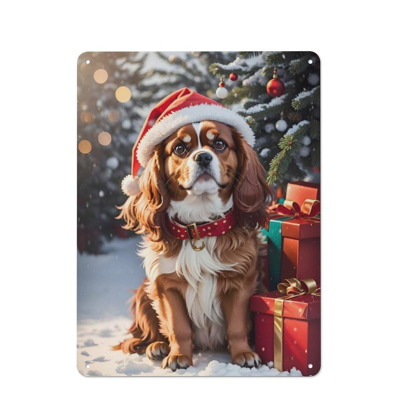 Junmoney Cavalier King Christmas Metal Plaque 40X30cm With For Hallway Wall, Rustic Decor, For Garage, Workshop And Man Cave Decoration