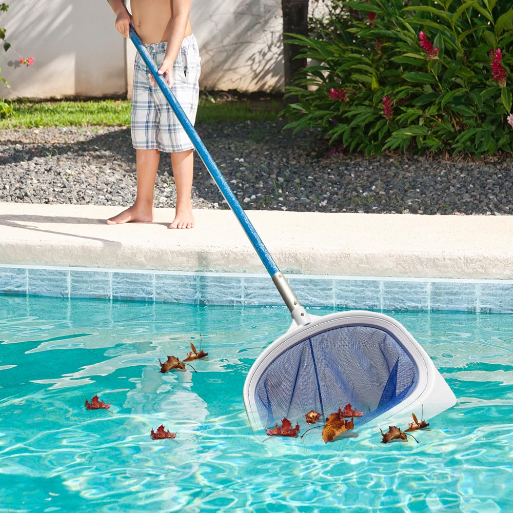 Rete per la pulizia dello stagno a maglia fine 2 in 1, reti per laghetti per pesci, resistente, rete per skimmer con kit di pulizia per la cura dei pali, accessori per piscina, cattura foglie con rete