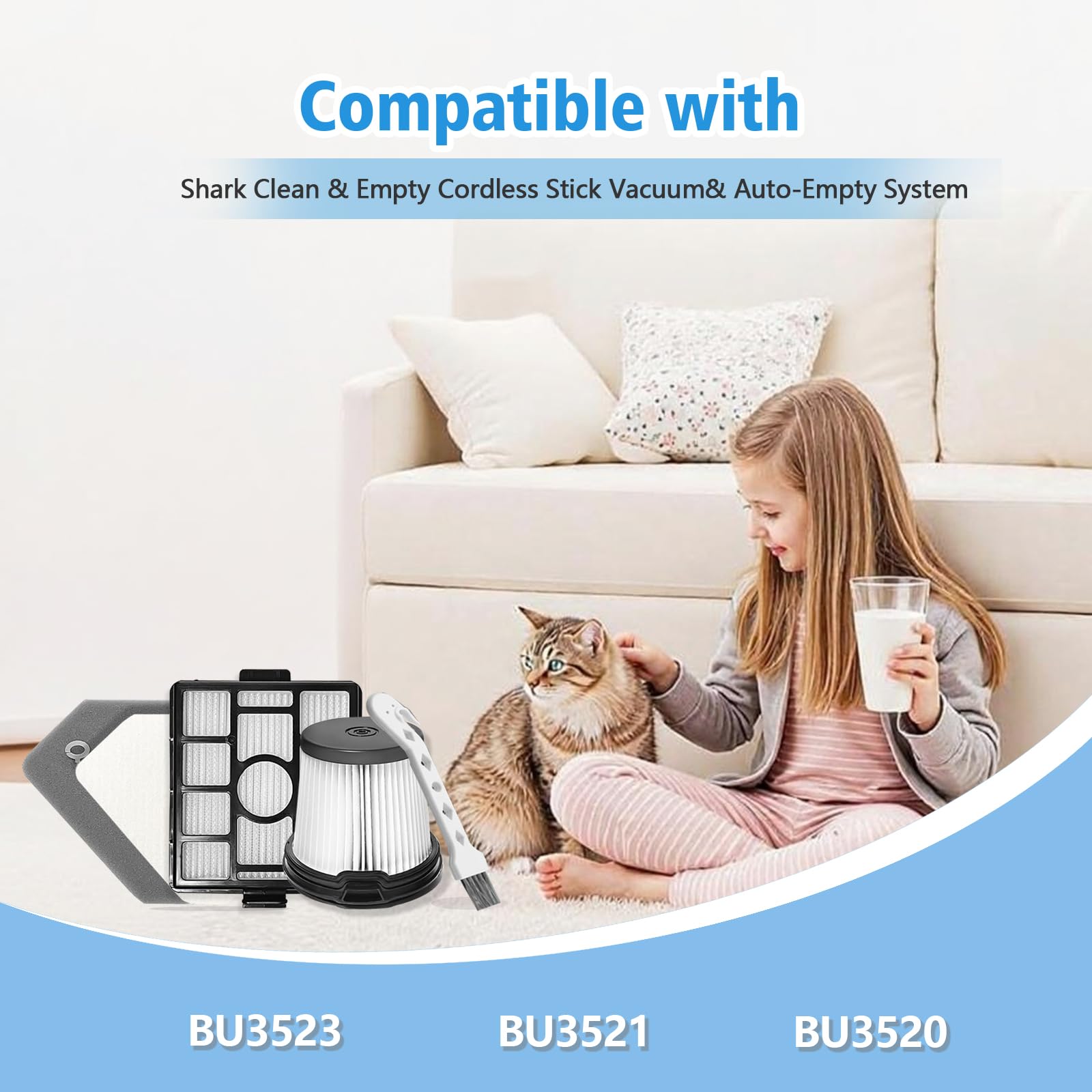 HEPA-Filter Ersatz für Shark BU3523, BU3521, BU3120, kompatibel mit Shark Clean & Empty schnurlosem Stick-Staubsauger, Auto-Leersystem, Ersatzteile für leichte Hand- und Handstaubsauger