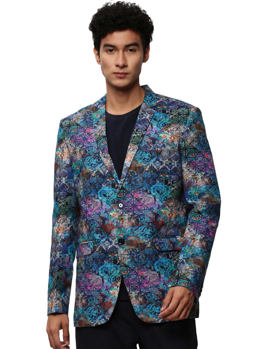 showoffff SHOWOFF Men's Notched Lapel Printed Blue Single-Breasted Blazer-SOBLZ-082-13_Blue-picture-21