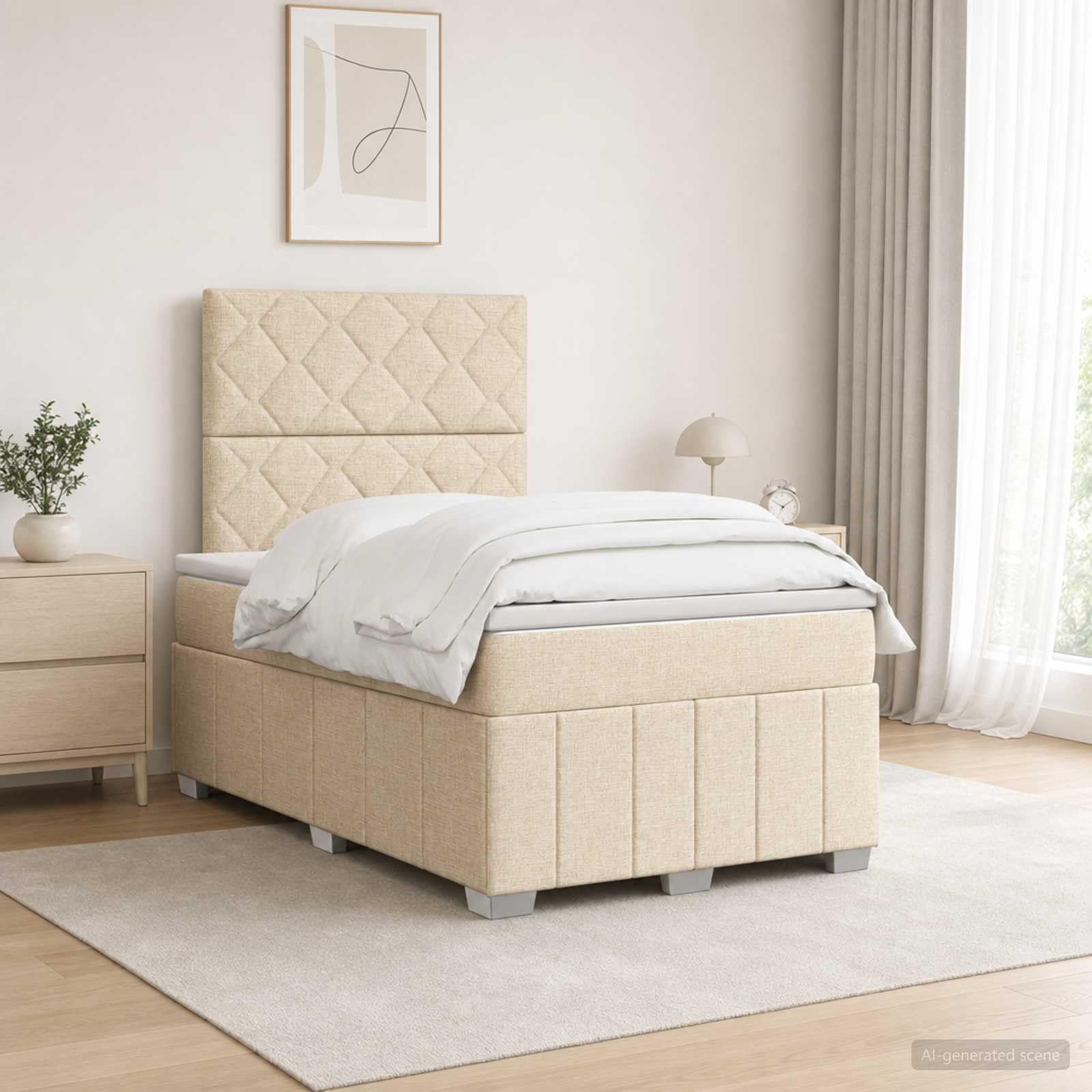 Łóżko sprężynowe LED z materacem kremowym, 120 x 190 cm, tkanina