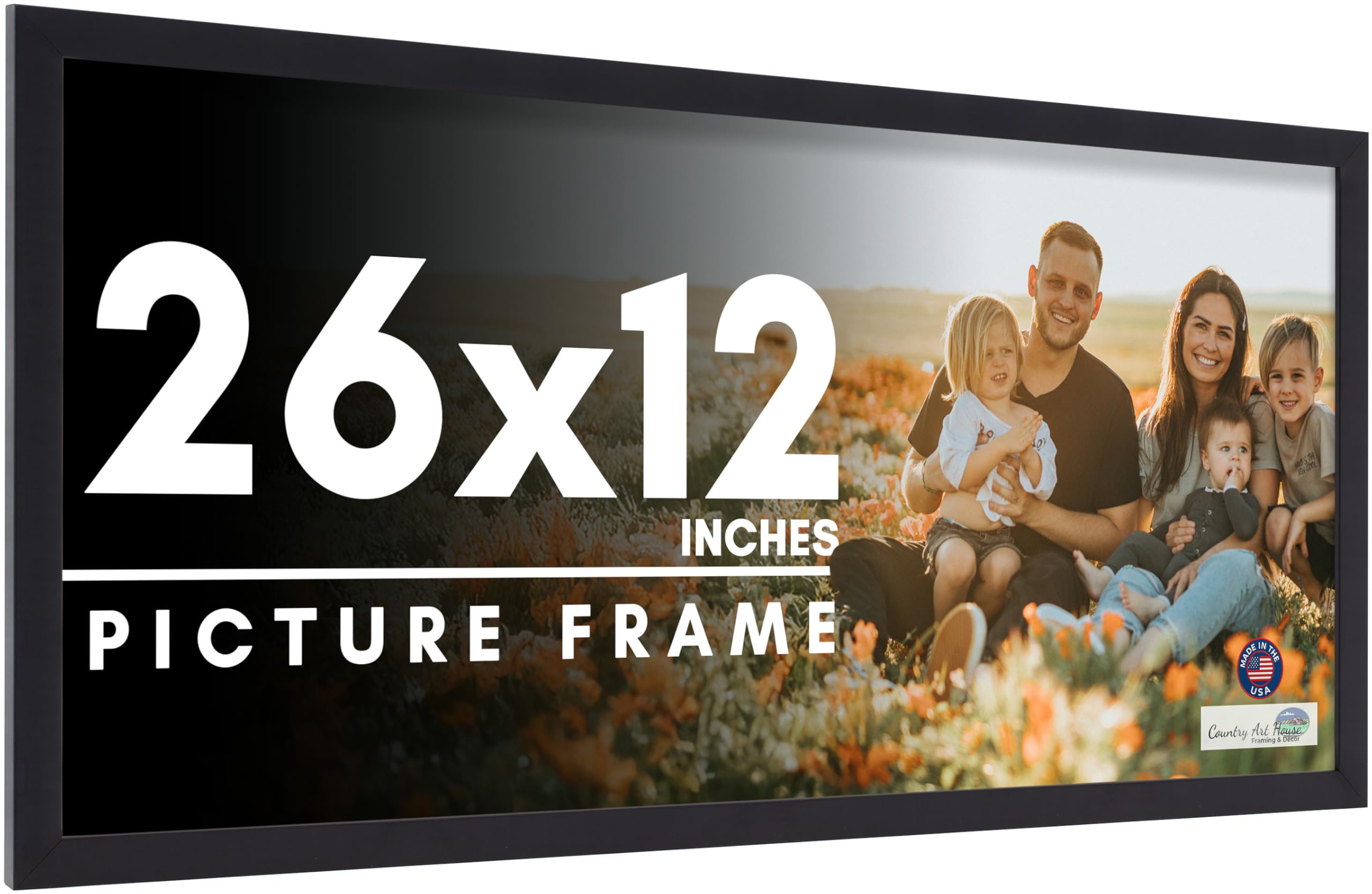 26x12 Frame Black Picture Frame - Complete Modern Photo Frame Includes UV Acrylic Shatter Guard Front, Acid Free Foam Backing Board, Hanging Hardware