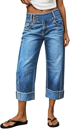 Flamingals Mid Waist Straight Leg Crop Jeans for Women