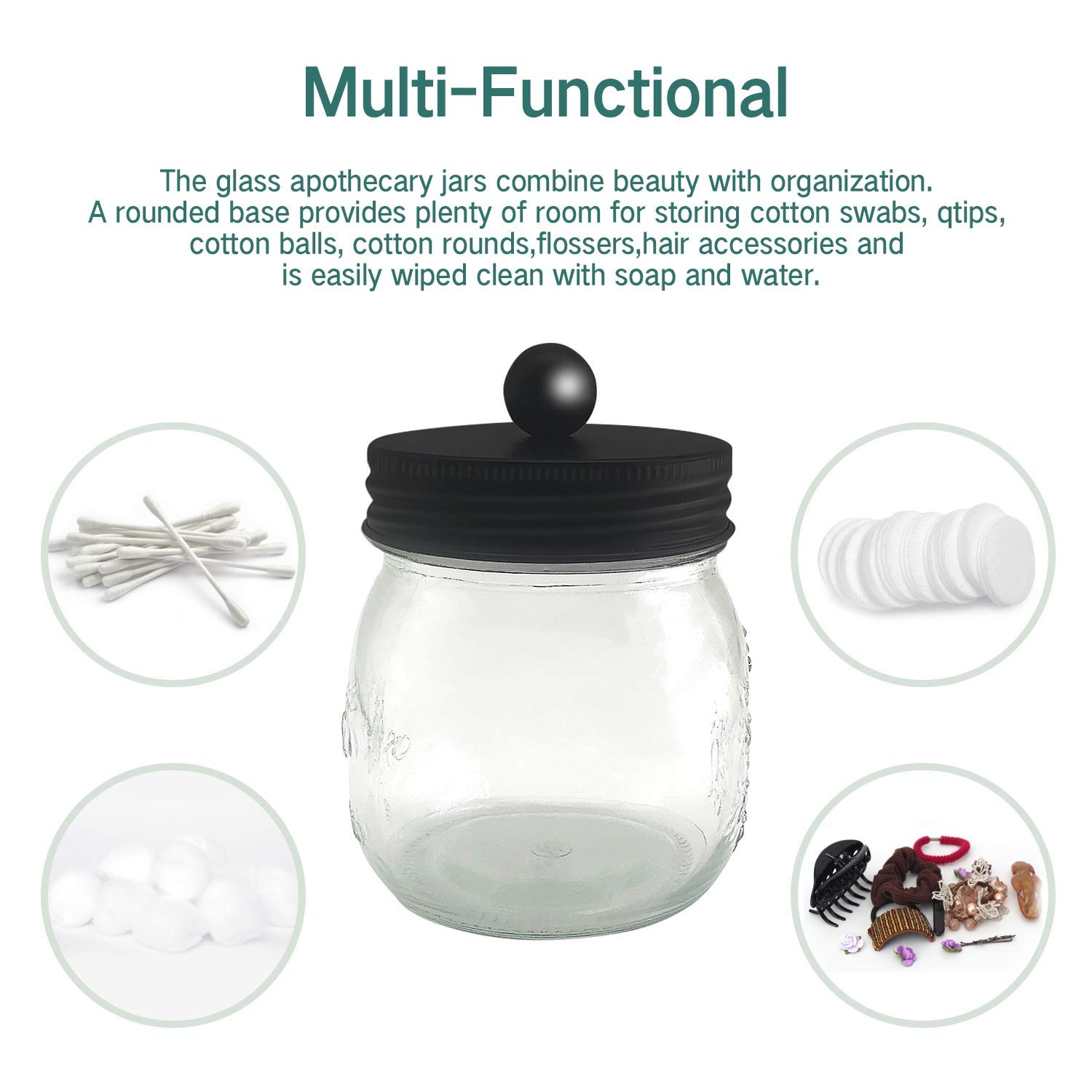 Bloss Porta Oggetti Per Bagno A Forma Di Loto - Contenitore Per Tamponi E Cotton Fioc In Plastica, Elegante E Impilabile, Nero
