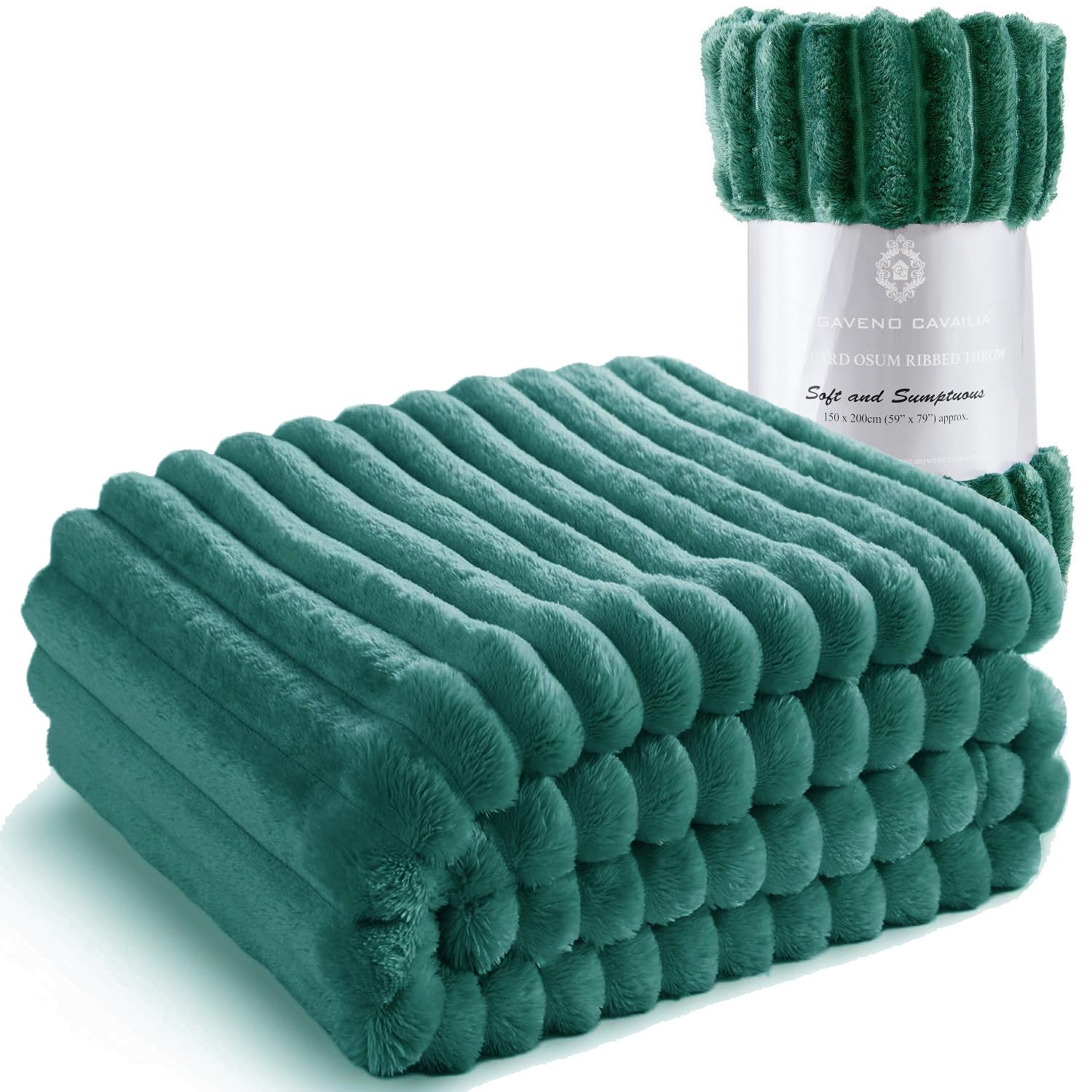 Luxury Chunky Ribbed Cord Throw Blanket - Faux Fur Soft Fleece, Cozy, and Warm Sofa Bed Single Double Throws Blankets for Comfort and Style (Dark Green, Double: 150 Cm x 200 Cm)