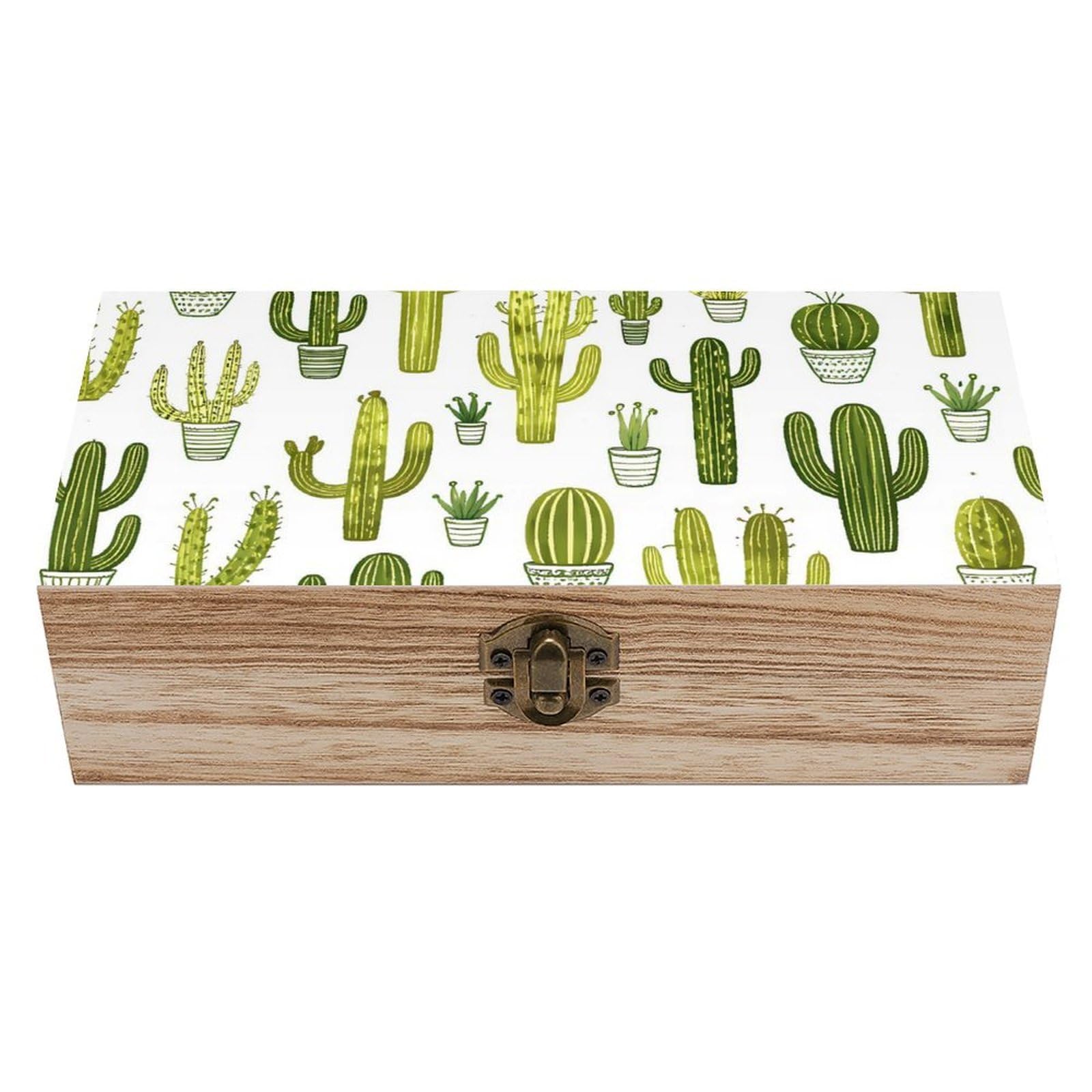 HLBSDM Line Style Cactus Wooden Storage Box
