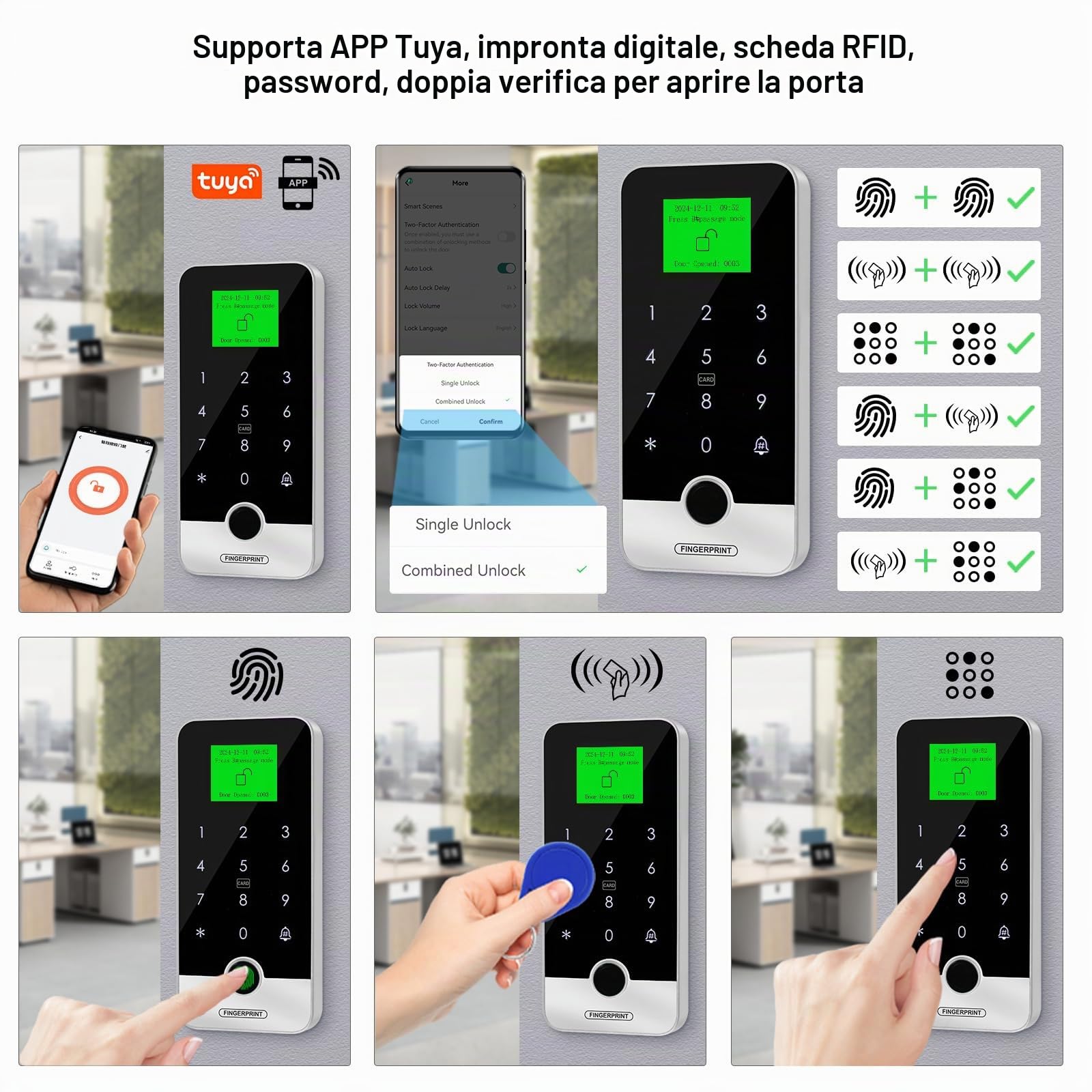 Bluetooth tuya app sistema di controllo accessi kit RFID controller tastiera intelligente per impronte digitali 180KG / 350LB serratura magnetica IC portachiavi apriporta 13.56MHz