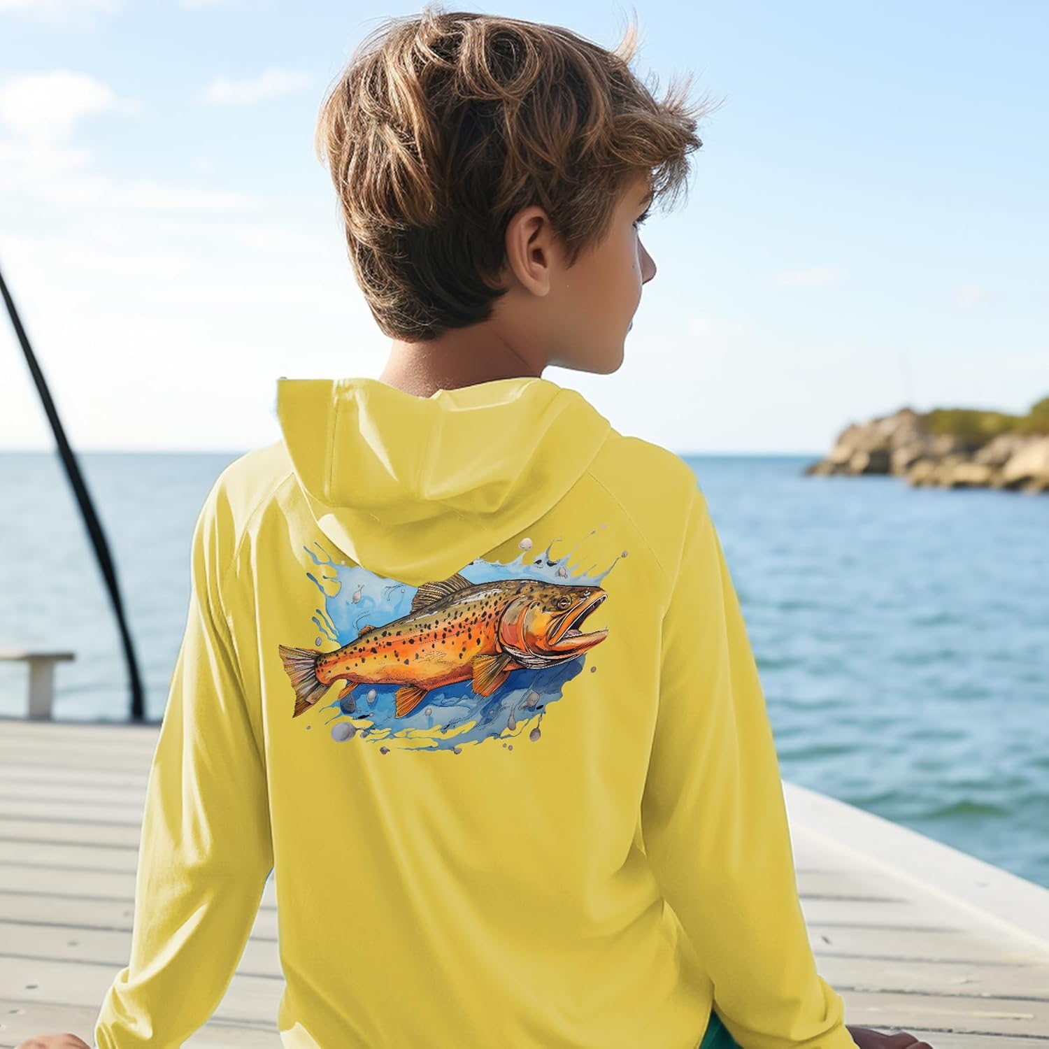 Palmyth Boys Fishing Shirt Youth Hoodie UPF 50+ Sun Protection Long Sleeve - Image 3