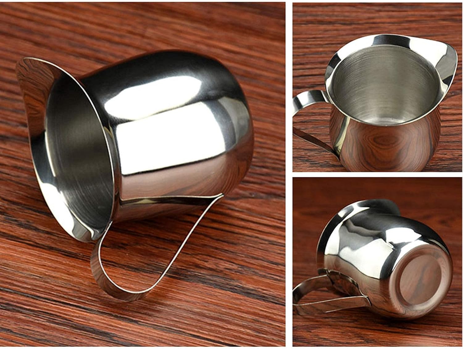 Small Simple Shape Stainless Steel Milk Tank Creamer Pitcher bar Utensil Coffee Creamer Tank with Handle, Suitable for cafes and Hotels Milk jug (Size: Medium) (S)