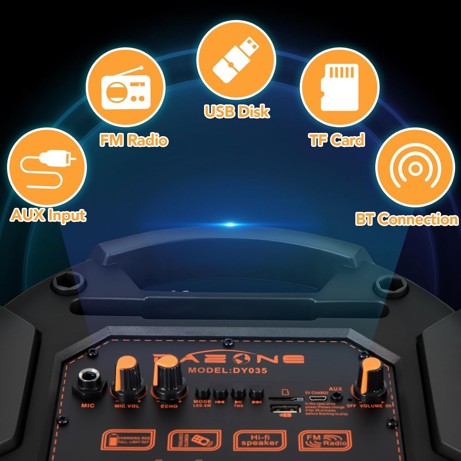 TWS PA Speaker System Karaoke Machine Set with Wired Microphone, Wireless Bluetooth Speaker with Remote for Party Events Singing, Portable Audio Equipment, Dual 8'' Speaker with DJ Lights, FM - Image 2