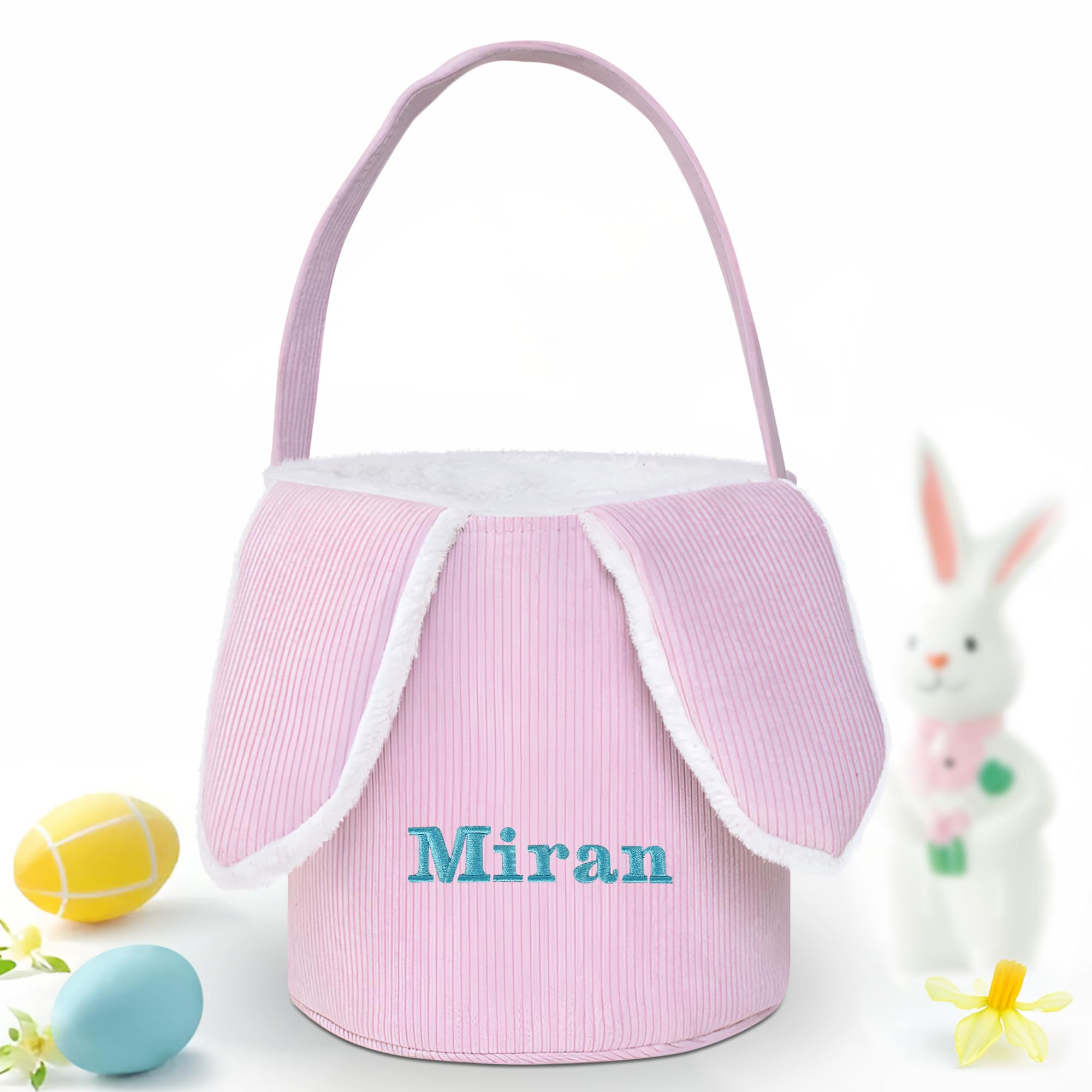 Easter Basket, Touber Easter Bunny Basket, Personalized Easter Baskets for Kids, Easter Gifts Basket for Girls Baby Children - Bunny Ear Pink