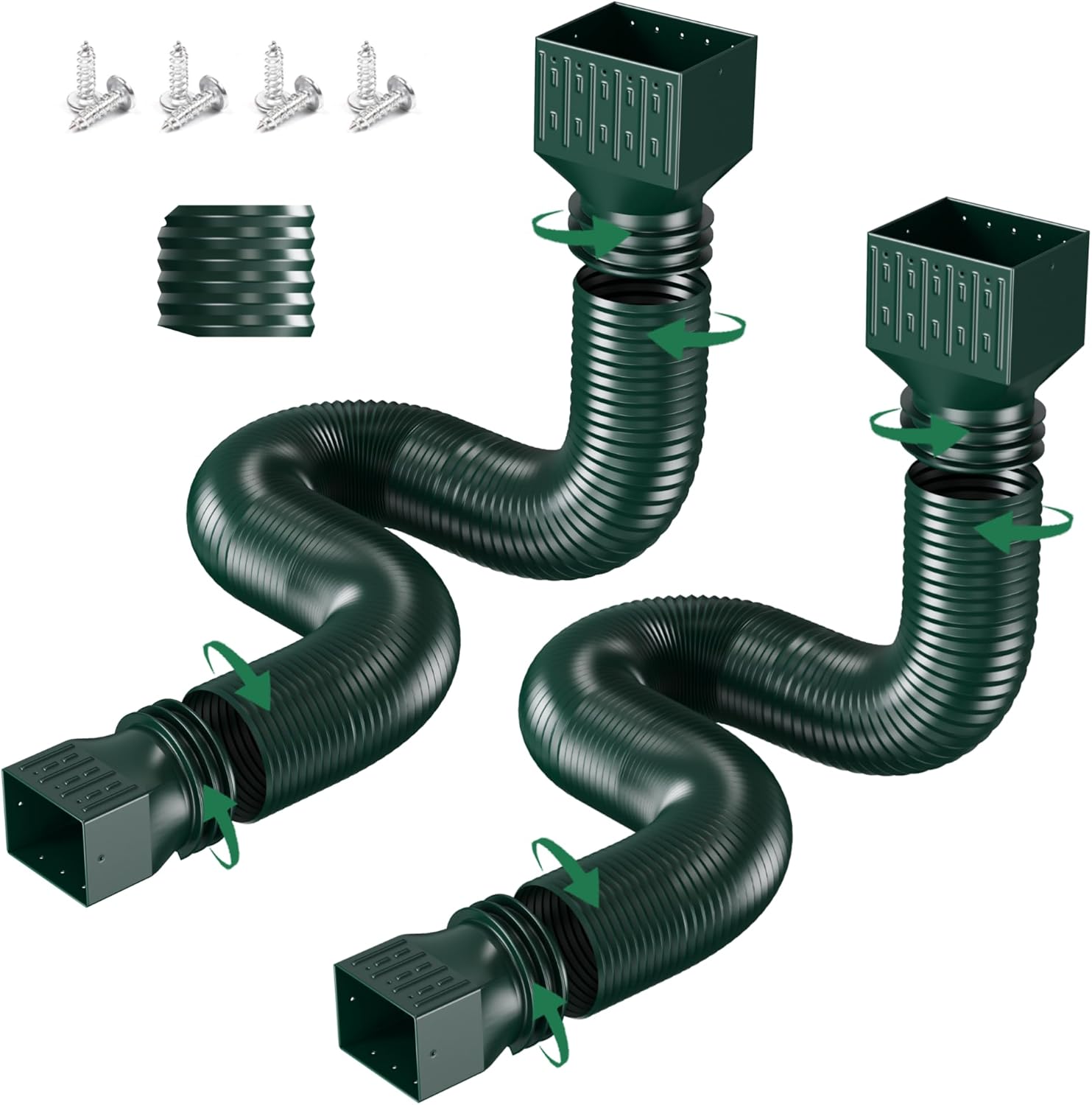 2 Pack Rain Gutter Downspout Extensions, Upgraded Flexible Drain Down Spout Extender for Rain Water Drainage, Each Extendable from 20" to 66", Combine to 10 ft with Connector(Brown)