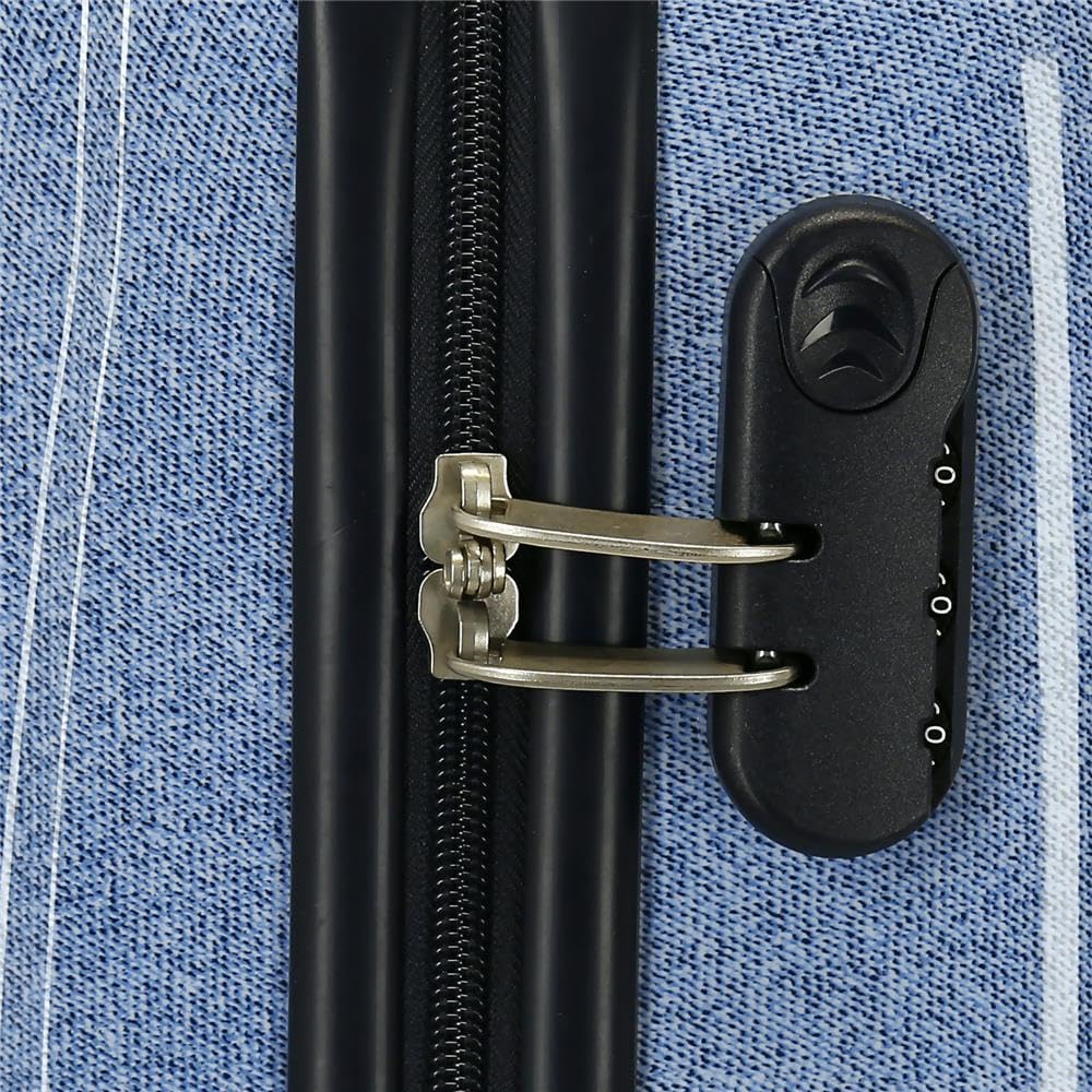 Pepe Jeans Noni denim, maleta cabina, neceser, Fabricada en ABS, un material resistente y ligero, Cuatro ruedas dobles de giro multidireccional, Cierre TSA para viajar seguro y proteger tus efectos