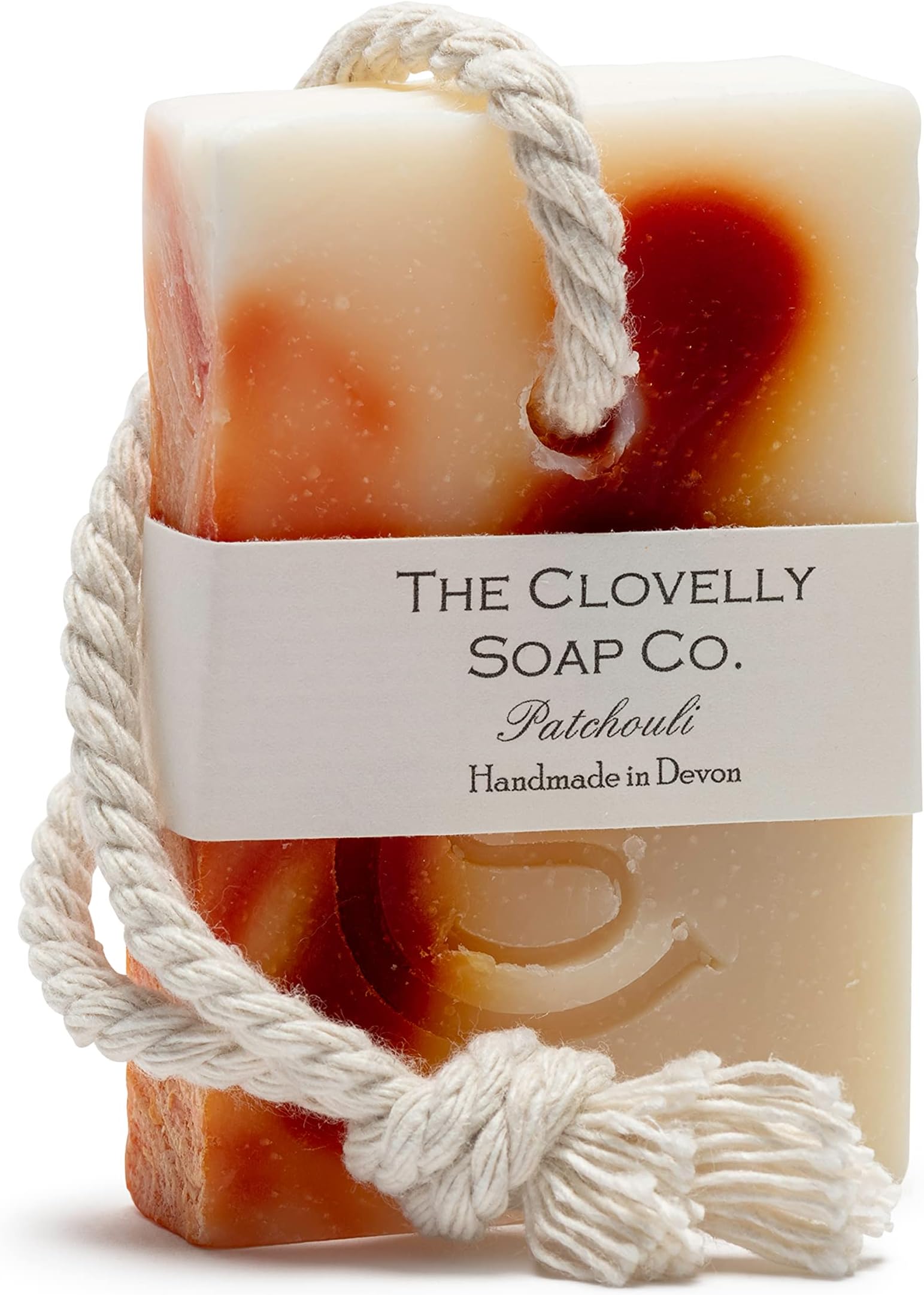 Clovelly Soap Co Natural Handmade Soap on a rope Bar (Patchouli, 100g) For all skin types.