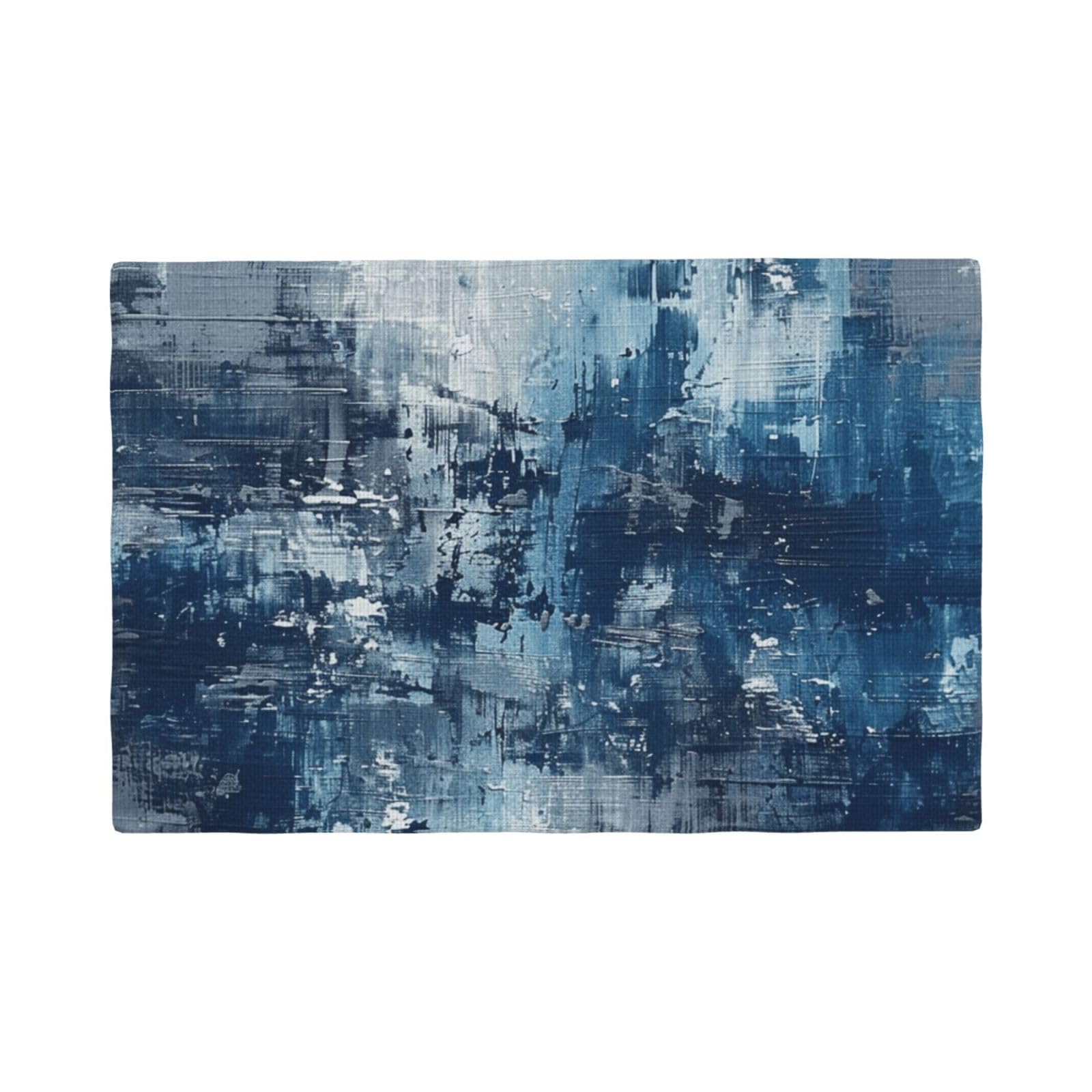 Abstract Blue Print Placemats Set, Heat Resistant Washable Placemat 12x18in Table Mats for Party Kitchen Dining Table Decoration Indoor Outdoor, Four Pieces