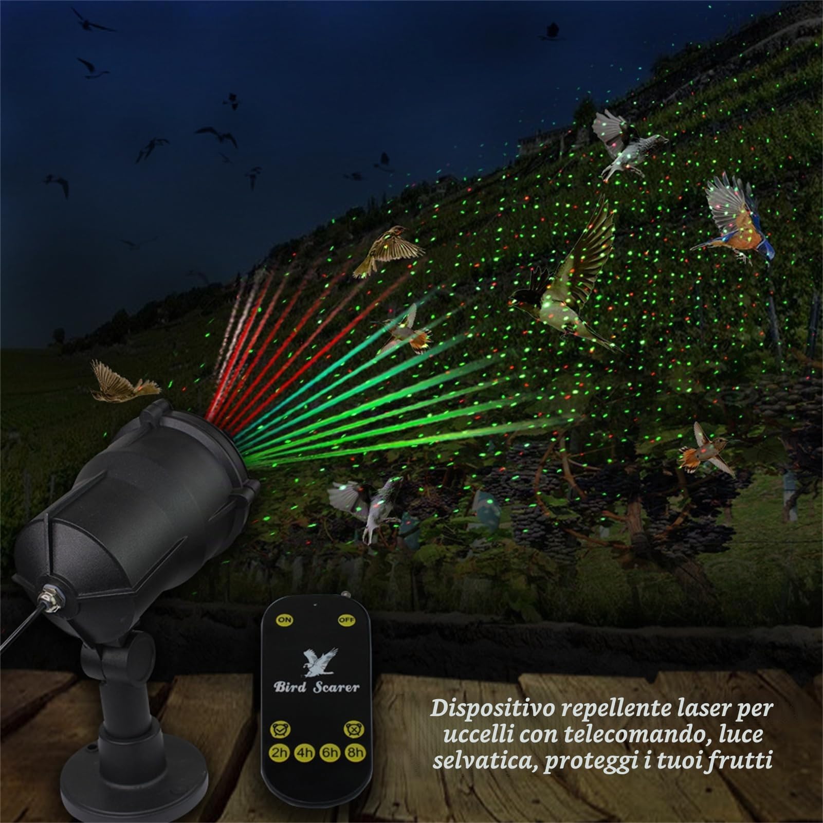 Cacciatore di Uccelli Laser da Esterno con Telecomando Timer per piccioni storni passeri deterrente