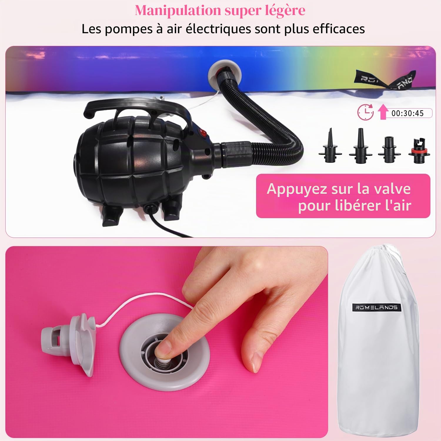 Tapis de Gymnastique Gonflable ROMELANDS, Tapis d'entraînement de 3M 4M 5M, Tapis de Tumbling Avec Pompe à Air électrique pour La Maison, Le Cheerleading
