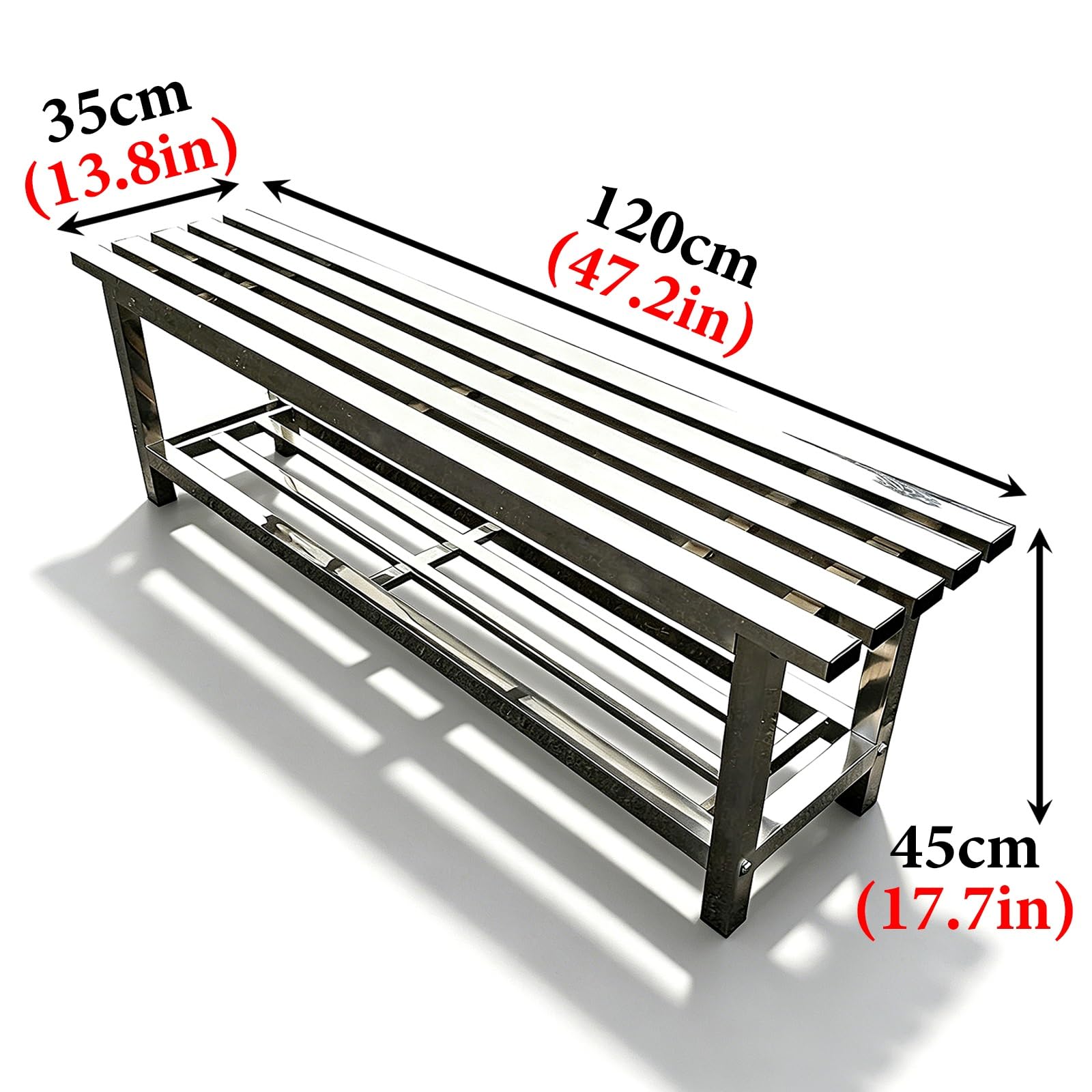 Banco Jardin Exterior Banco Terraza de Acero Inoxidable 201/304 Capacidad de Carga: 300 Kg Resistentes a la Intemperie Banco Esquinero para Entradas Vestuarios(304 Stainless Steel,120x35x45cm)