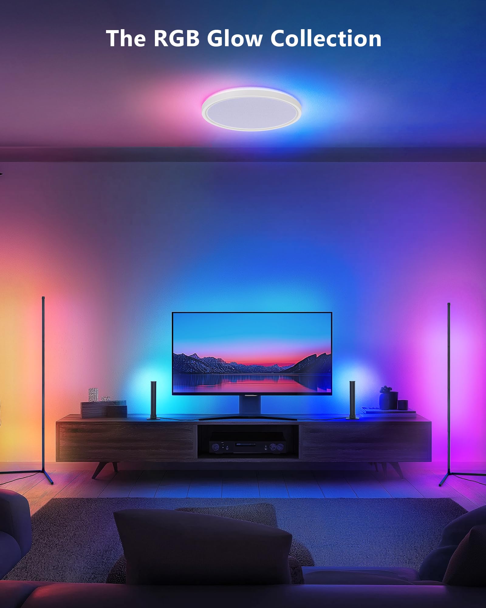 2ER LED Stehlampe RGB Standleuchte 150cm - Ecklampe Dimmbar Bunt mit Fernbedienung Alexa Steuerung Ambientebeleuchtung Wohnzimmer Lichtsäule Farbeweschel für Schlafzimmer Spielzimmer