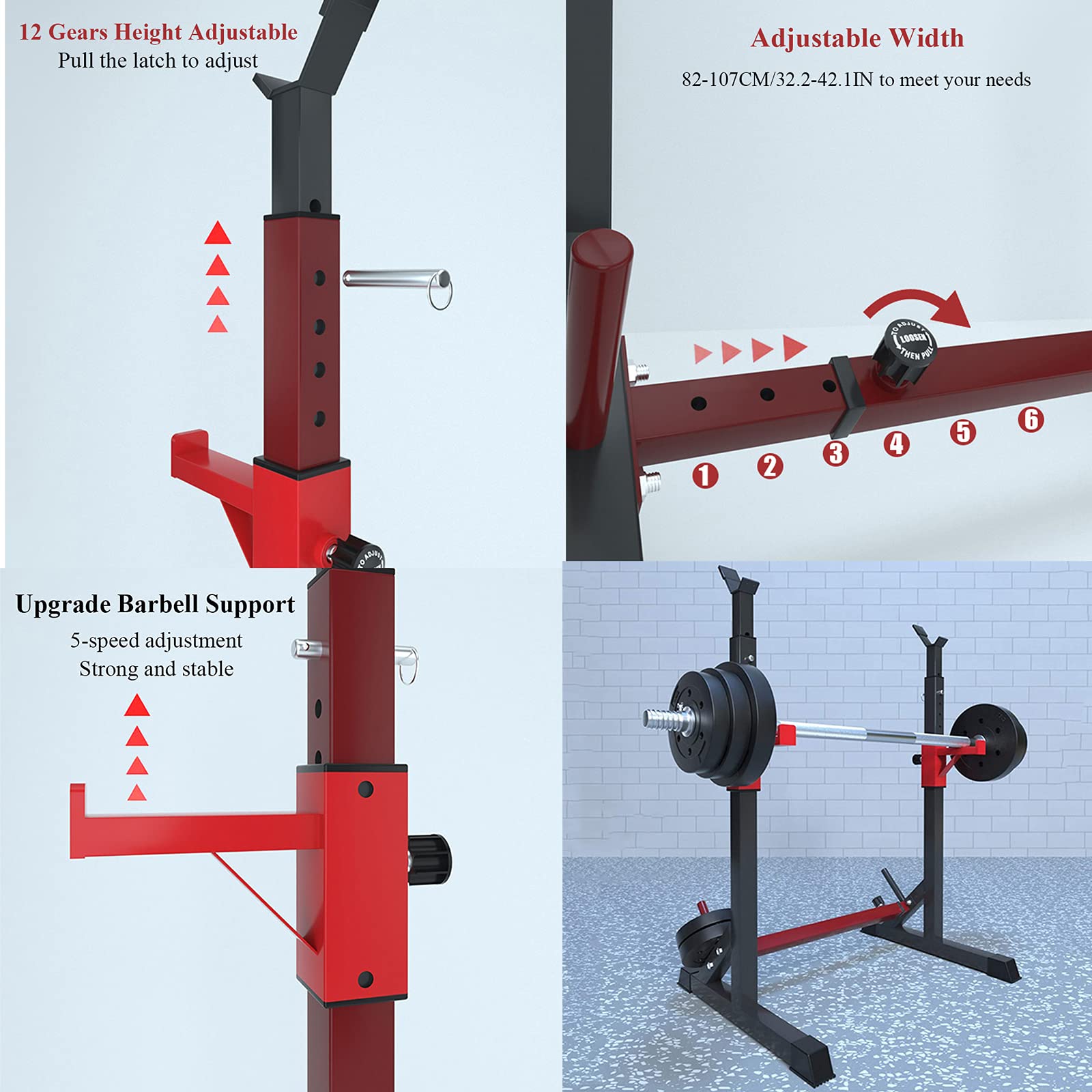 M-TOP Rack da Squat, Rack Bilanciere, Regolabile Multi-Funzione Porta Manubri da Squat per Allenamento di Forza Palestra di Casa, Max 260KG