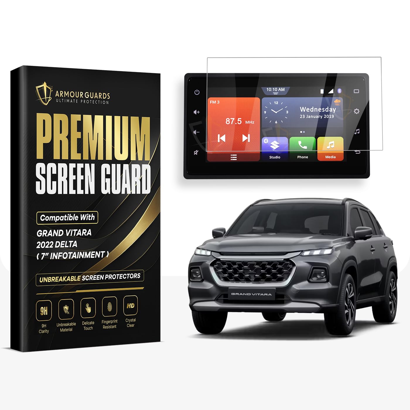 Screen Guard for Maruti Suzuki GRAND VITARA 2022 DELTA 7 INCH || GPS Music Infotainment System Protector || Car Audio Display Accessories [Not Tempered Glass] (7Inch)