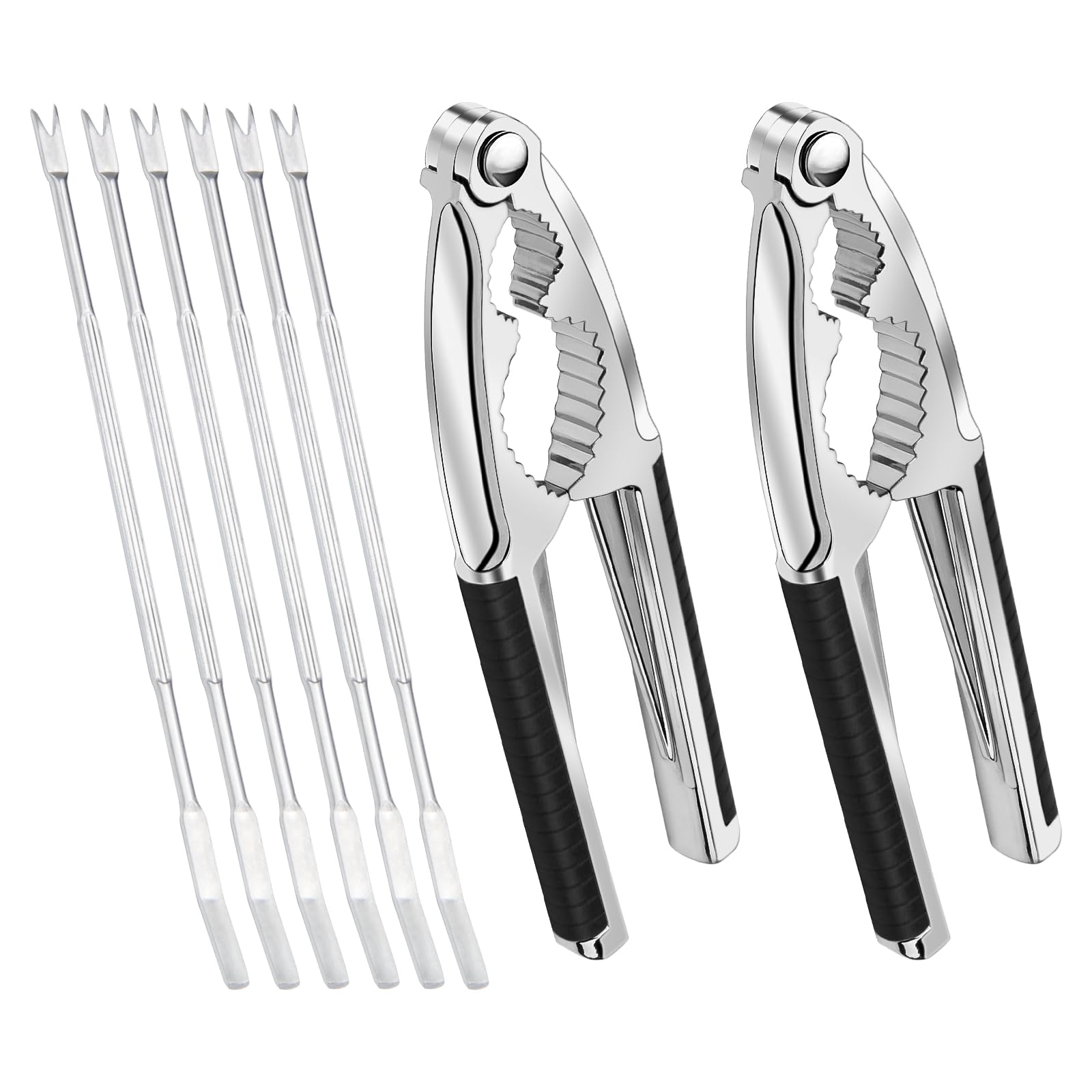 Nut Crackers, 8Pcs Multi-Purpose Stainless Steel Seafood Pecan Cracker, Non-slip Handle Walnut Cracking Tools (Black)