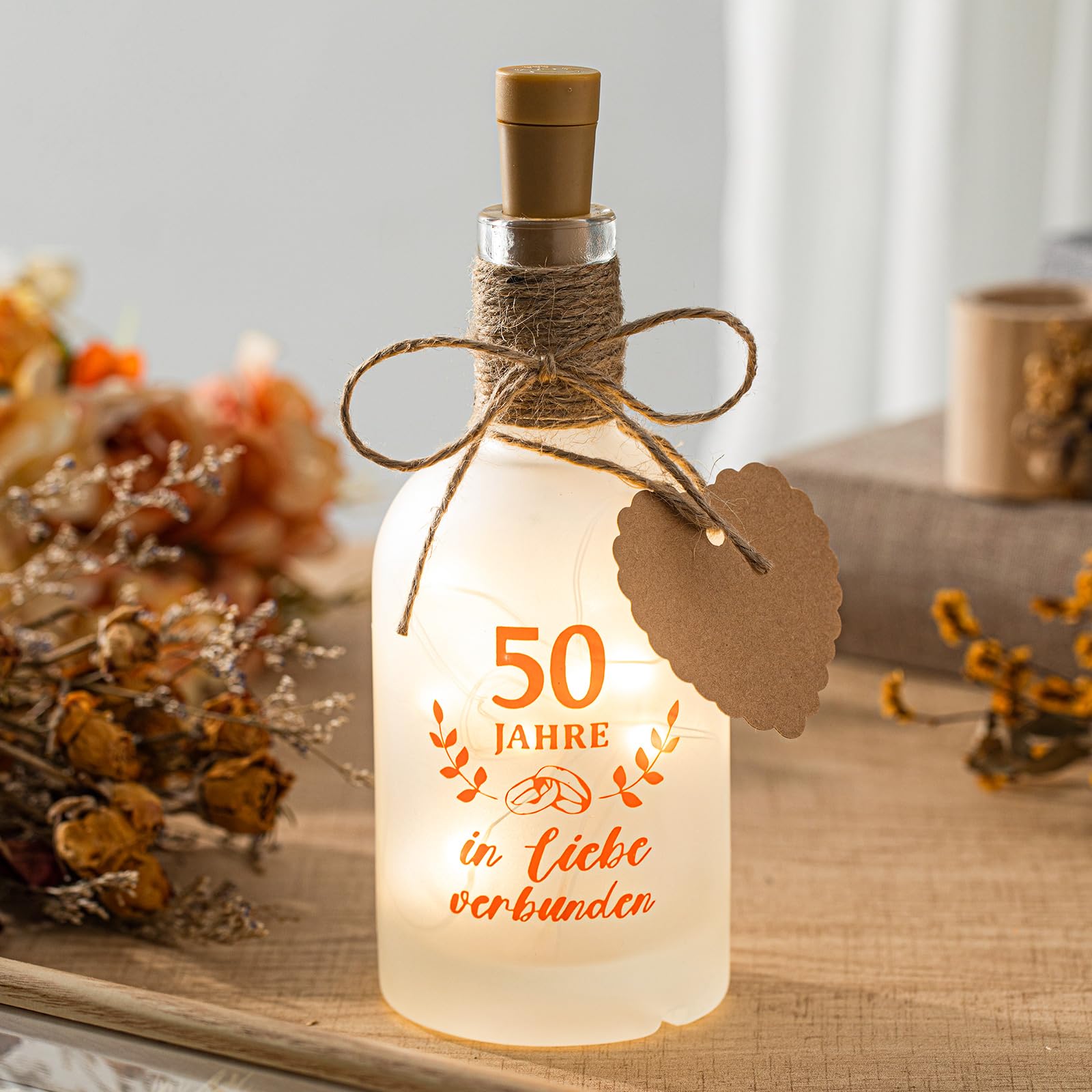 BBTO 50. Jahrestag Goldene Hochzeit Geschenke 50. Hochzeitstag Flaschenlicht mit Spruch Beleuchtete Deko Geldgeschenke Hochzeitsgeschenk für Ehepaare Paar Eltern Großeltern