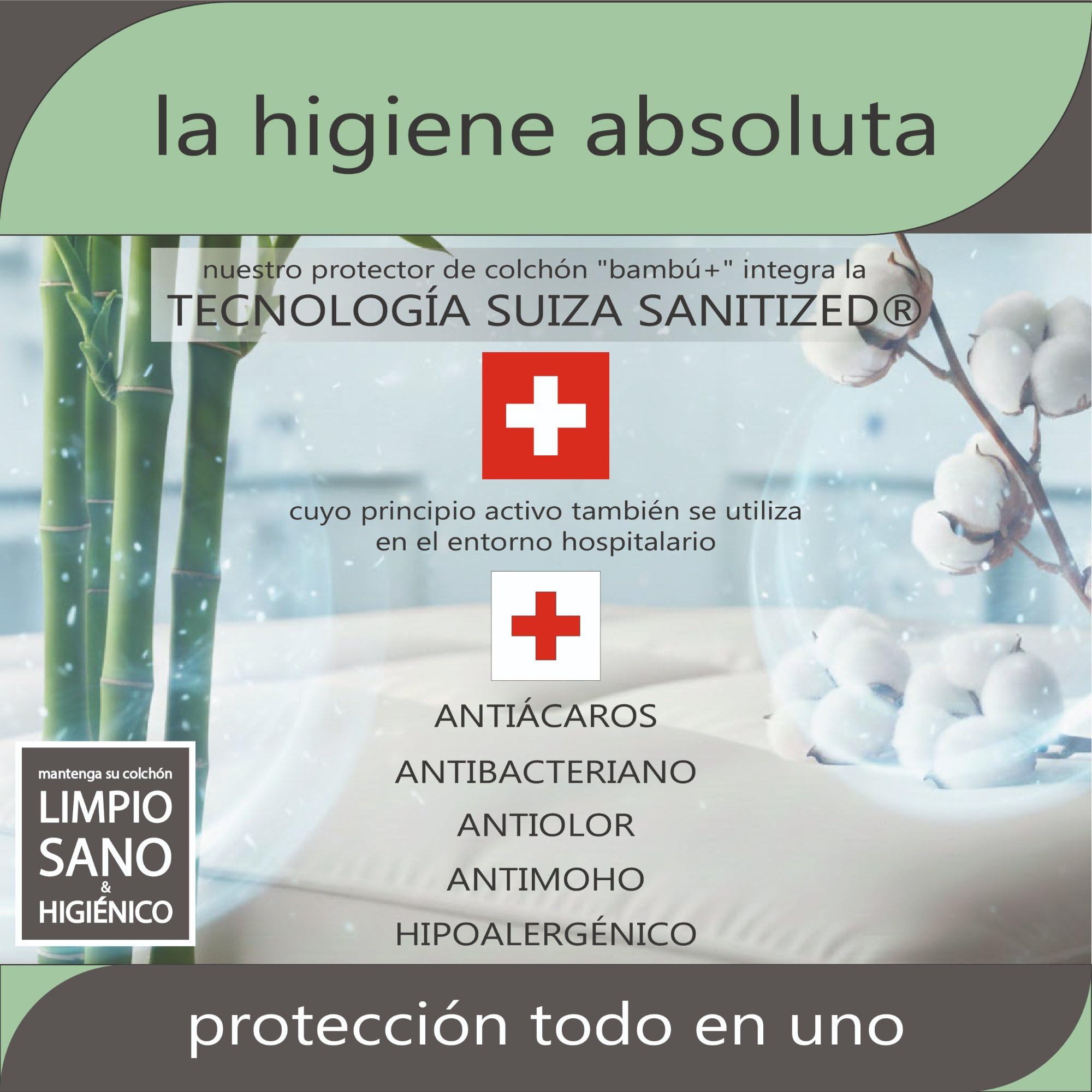 Twillie (Lote de 1) Protector Colchón Doble 2x70x190 Bambú – Impermeable, Cama ARTICULADA – Algodón Natural, Tratamiento Suizo Sanitized® Antiácaros – Hecho en UE