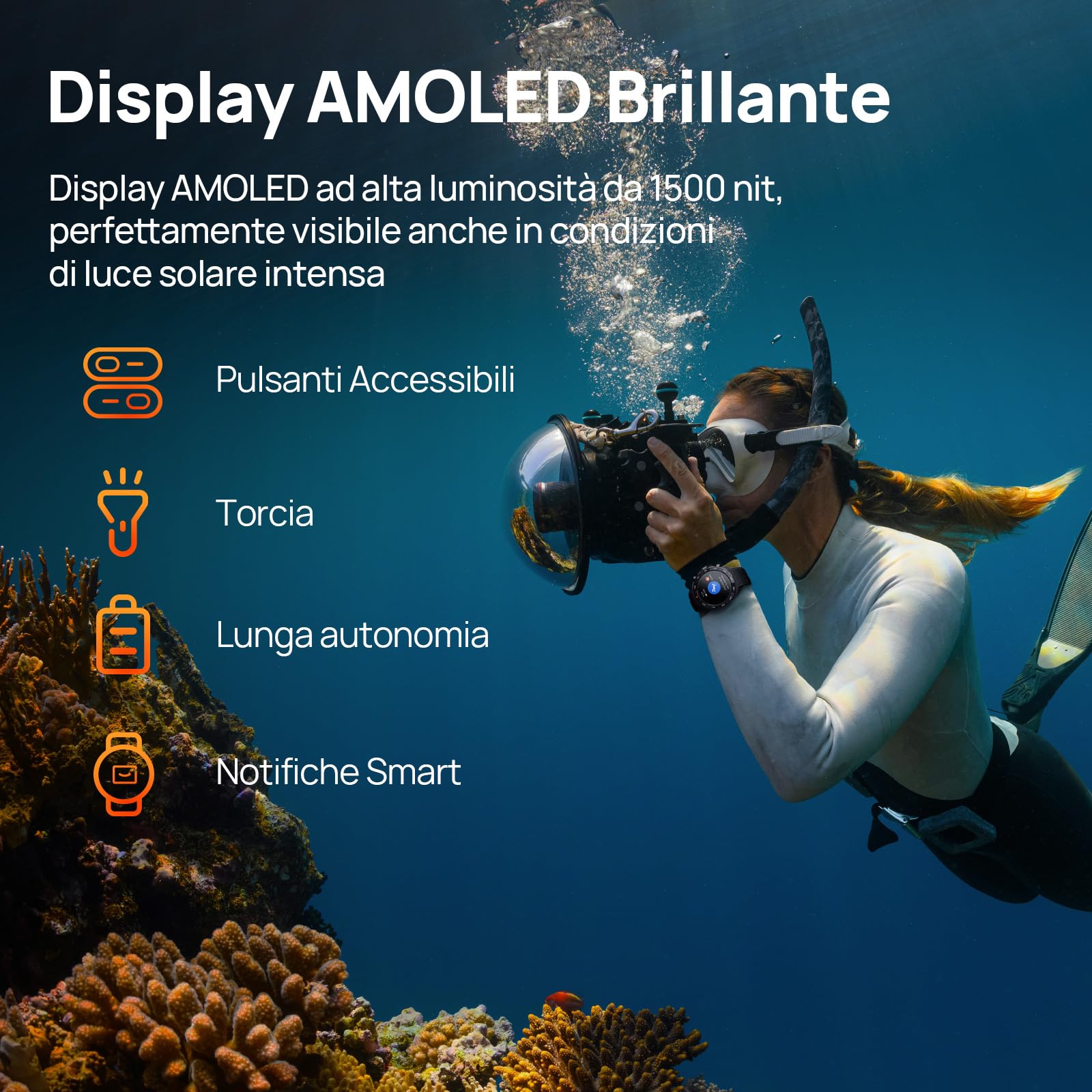 Mibro GS Explorer S GPS militare Smartwatch con Bi-Band GNSS,10 ATM Impermeabile per Subacquea, Autonomia 20 Giorni e Chiamate Bluetooth,1,32"AMOLED Perfetto per Avventura,Corsa,Ciclismo e Trekking
