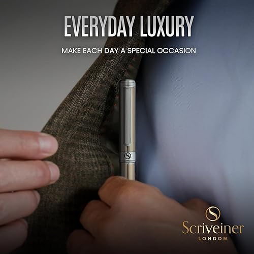 Miniatura 7 de Scriveiner Bolígrafo de acero inoxidable, impresionante bolígrafo de lujo con acabado de acero inoxidable, repuesto Schmidt negro, el mejor juego de