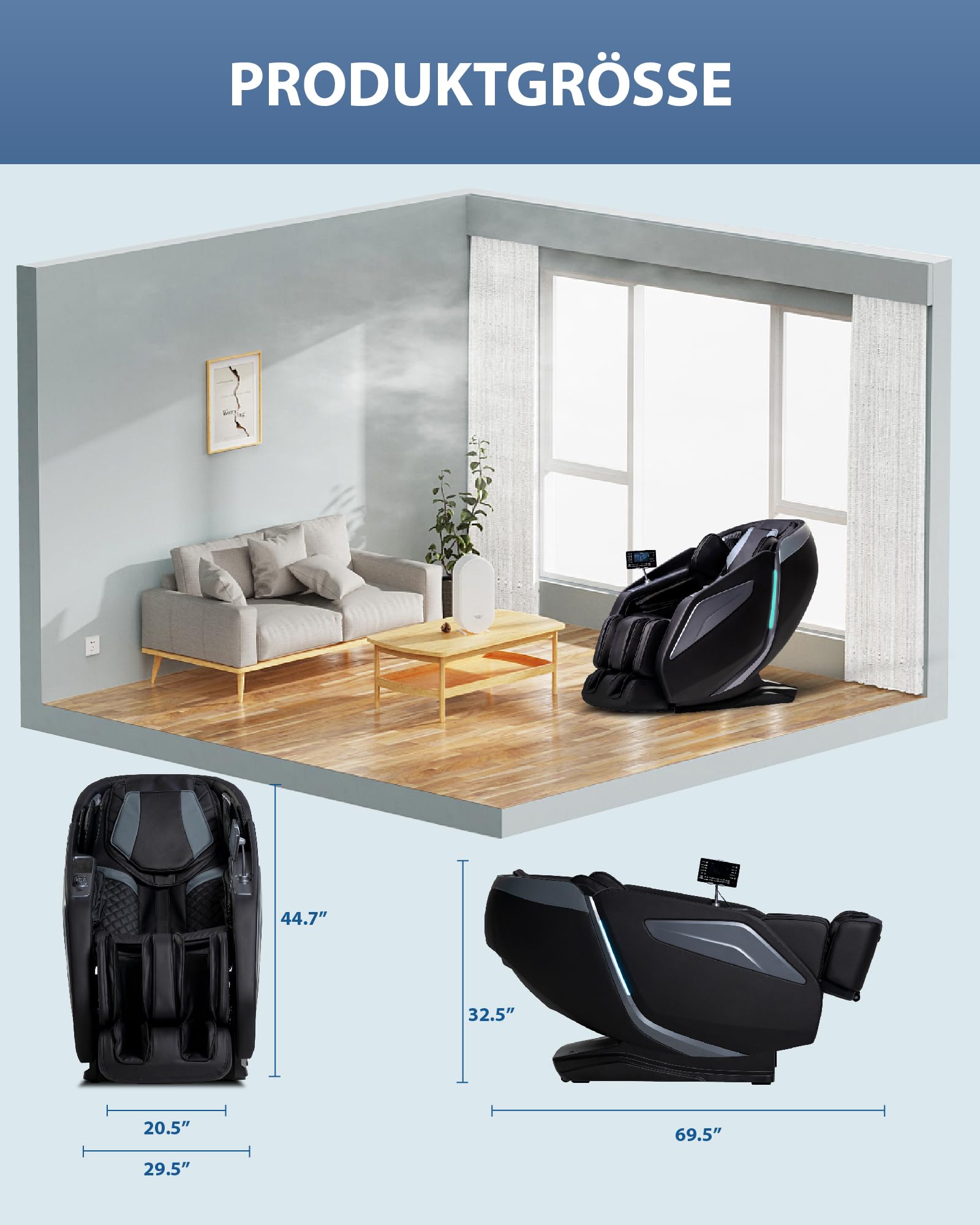 Massagesessel Ganzkörpermassage Shiatsu mit Wärmefunktion Massage Stuhl, Schwarz